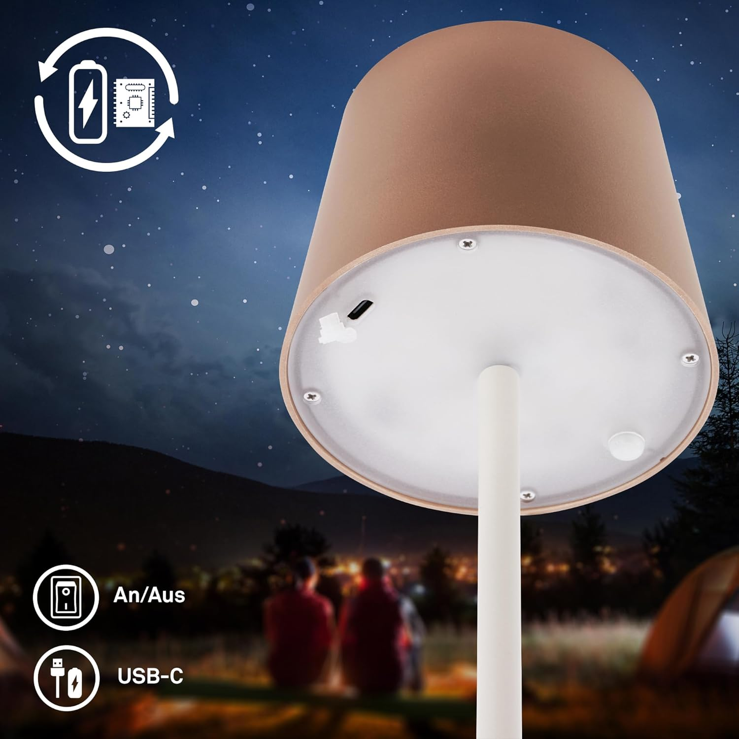 BRILONER - LED Table Lamp Wireless IP44 with Touch, Dimmable, Battery & Light Source Exchangeable, Bedside Lamp, Reading Lamp, LED Lamp, Camping Lamp, Table Lamp, Battery Lamp, Outdoor, 11 X 34.5 Cm image number 5