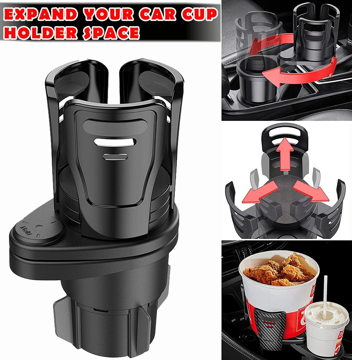 Cup Holder Expander for Car, 2 in 1 Multifunctional Extra Car Cup Holder Expander Adapter with Adjustable Base All Purpose for 20 Oz Drink Bottles Cups Snacks Compatible with Most Cars image number 5