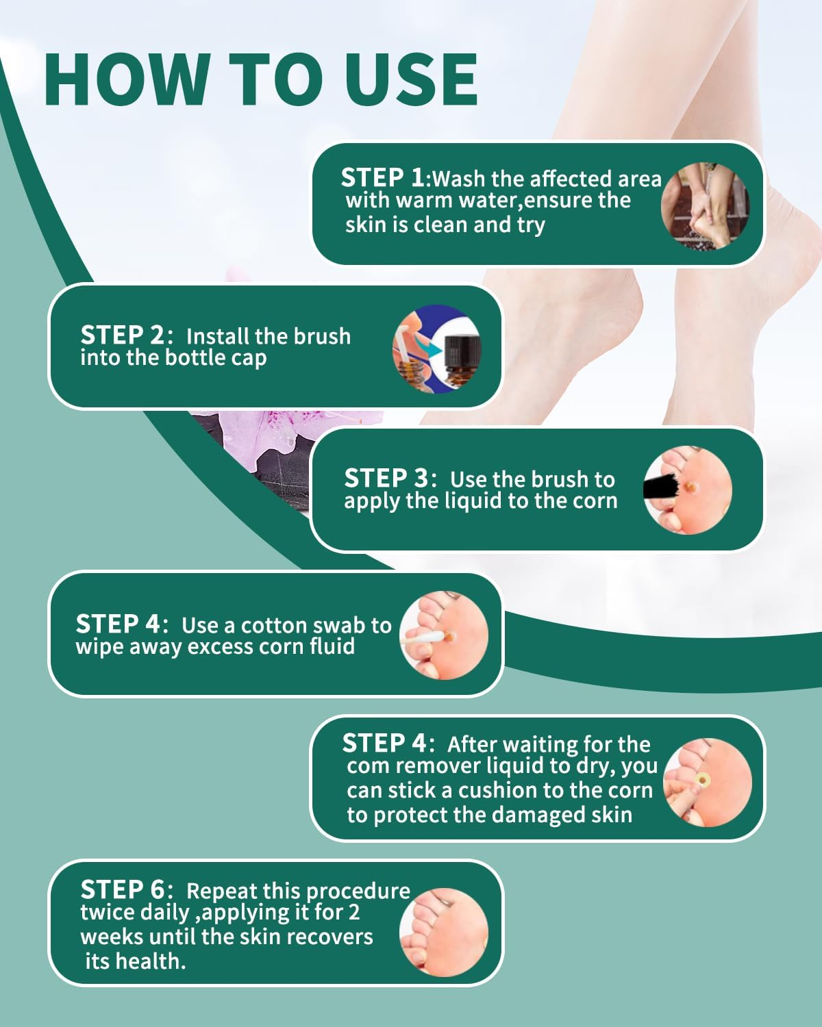 Liquid Corn Removers for Feet, Maximum Strength Corn Removers for Toes, Fast Acting Liquid for Corn, Safe Foot Care with 15 PCS Corn Cushions image number 3