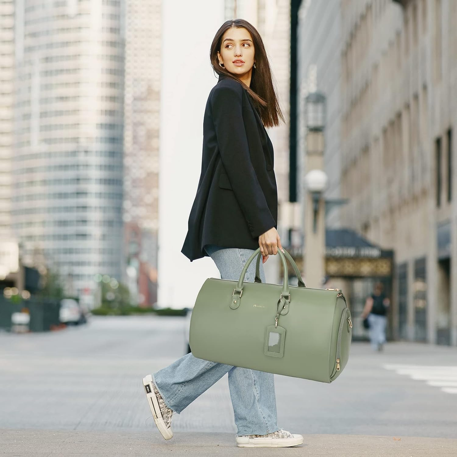 Modoker Women Convertible Leather Garment Bag with Shoulder Strap, Carry on Garment Duffel Bag - 2 in 1 Hanging Suitcase Suit Travel Bags image number 7