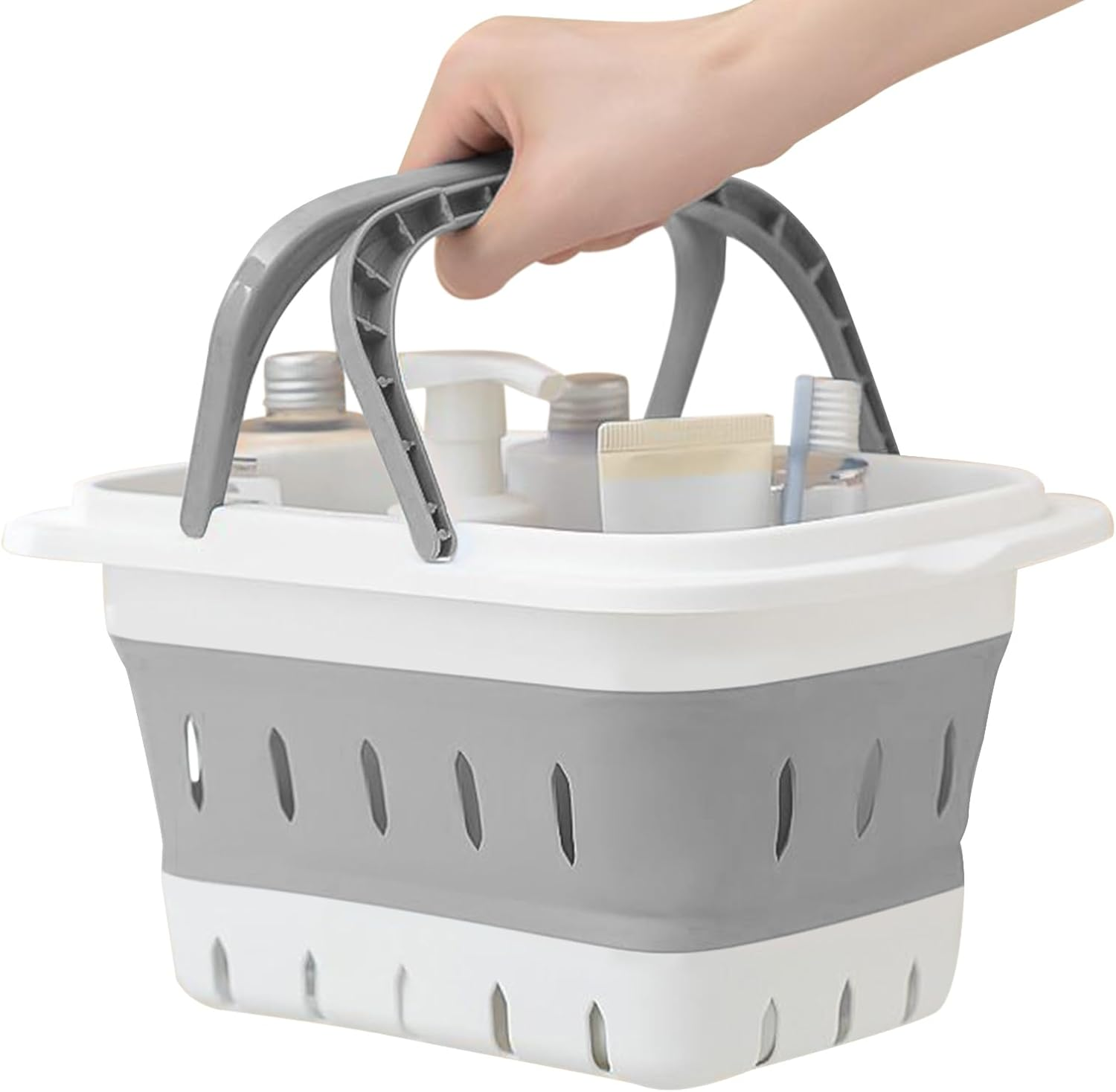 Basket for Shower,Folding Bath Basket with Handle - Portable Shower Organizer for Gym Home Dorm College Apartment RV Camping - Gray image number 2