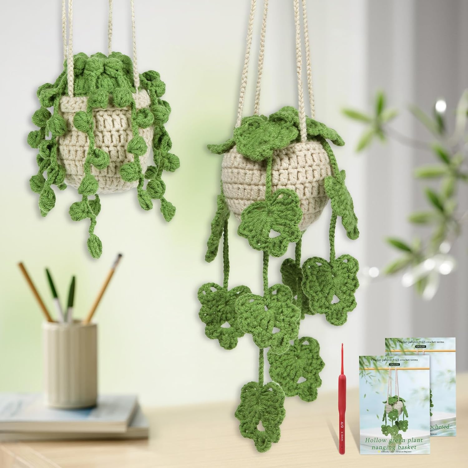 Kdafio Crochet Kit for Beginners, 2 Pcs Hanging Potted Plants Crochet Starter Kit with Step-By-Step Instructions and Video Tutorials Complete Crochet Kit for Beginners Decoration (Leaf Potted Plant) - Color5 image number 2