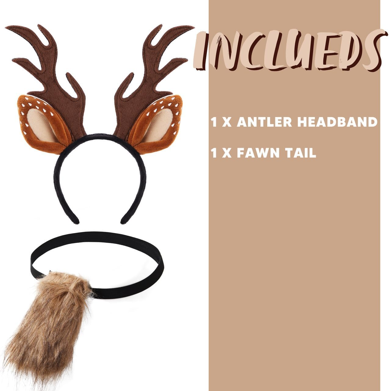 Spooktacular Creations Halloween Reindeer Antlers Headband with Fawn Tail, Deer Antlers Ears Accessories Set for Girls Women, Halloween Party Dress Up, Costume, Trick or Treating, Cosplay Decoration image number 2