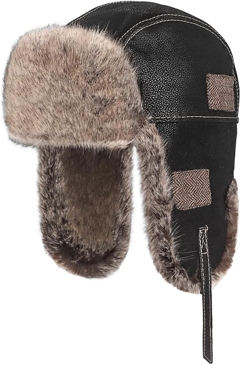 Unisex Trapper Hat Russian Ushanka Faux Fur Bomber Hunting Hat Winter Earflap Hat Aviator Pilot Cap Windproof Thermal Trooper Hat Fluffy Super Warm Hat Skiing Skating Hat Thickened for Women Men