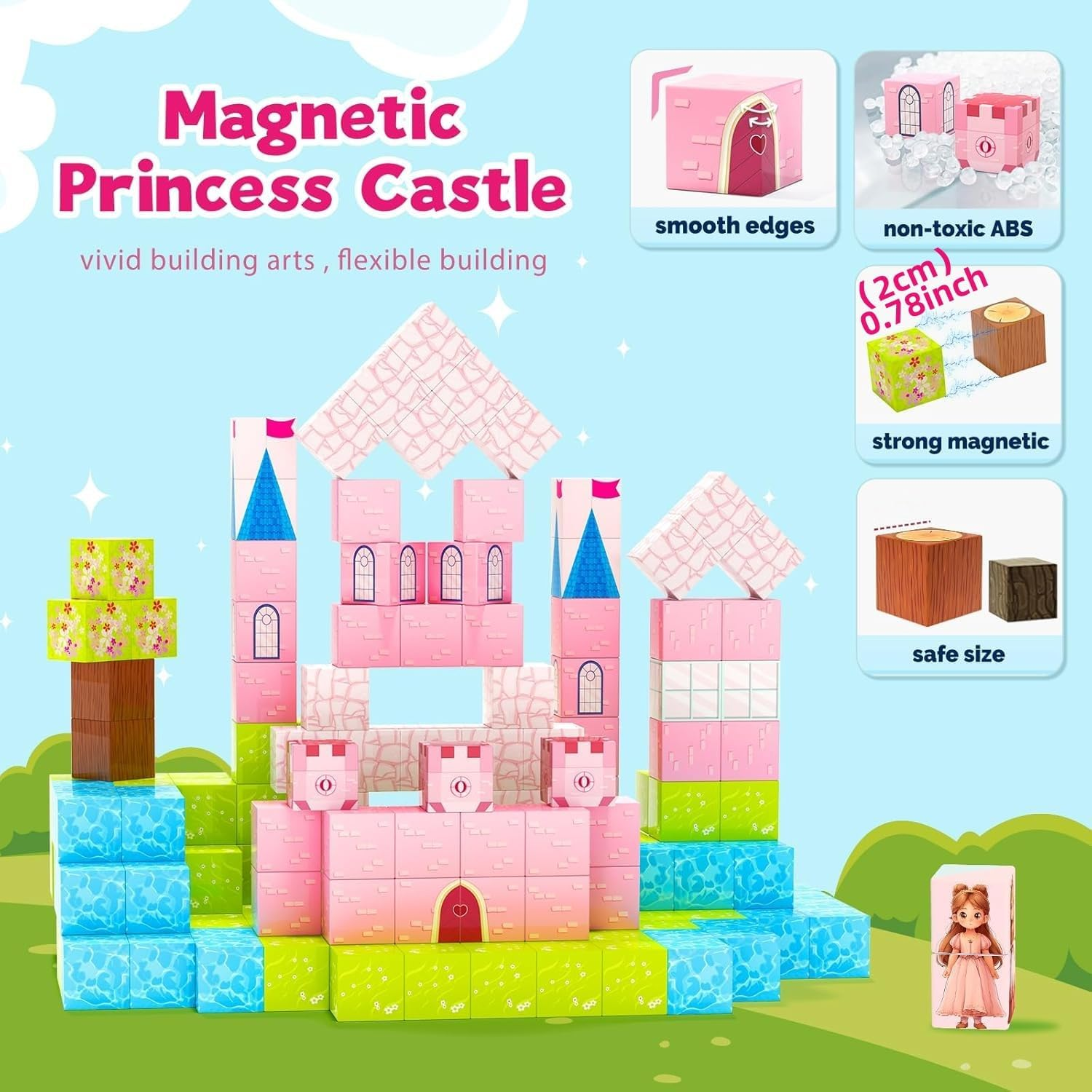 Magnetic Blocks-100Pcs Magnetic Blocks Princess Toys,Build Mine Magnet World,Stem Sensory Magnetic Building Blocks Construction Toys Kids,Birthday Gifts for Kids 3+Years Old,Creative Kids Games Toys image number 1