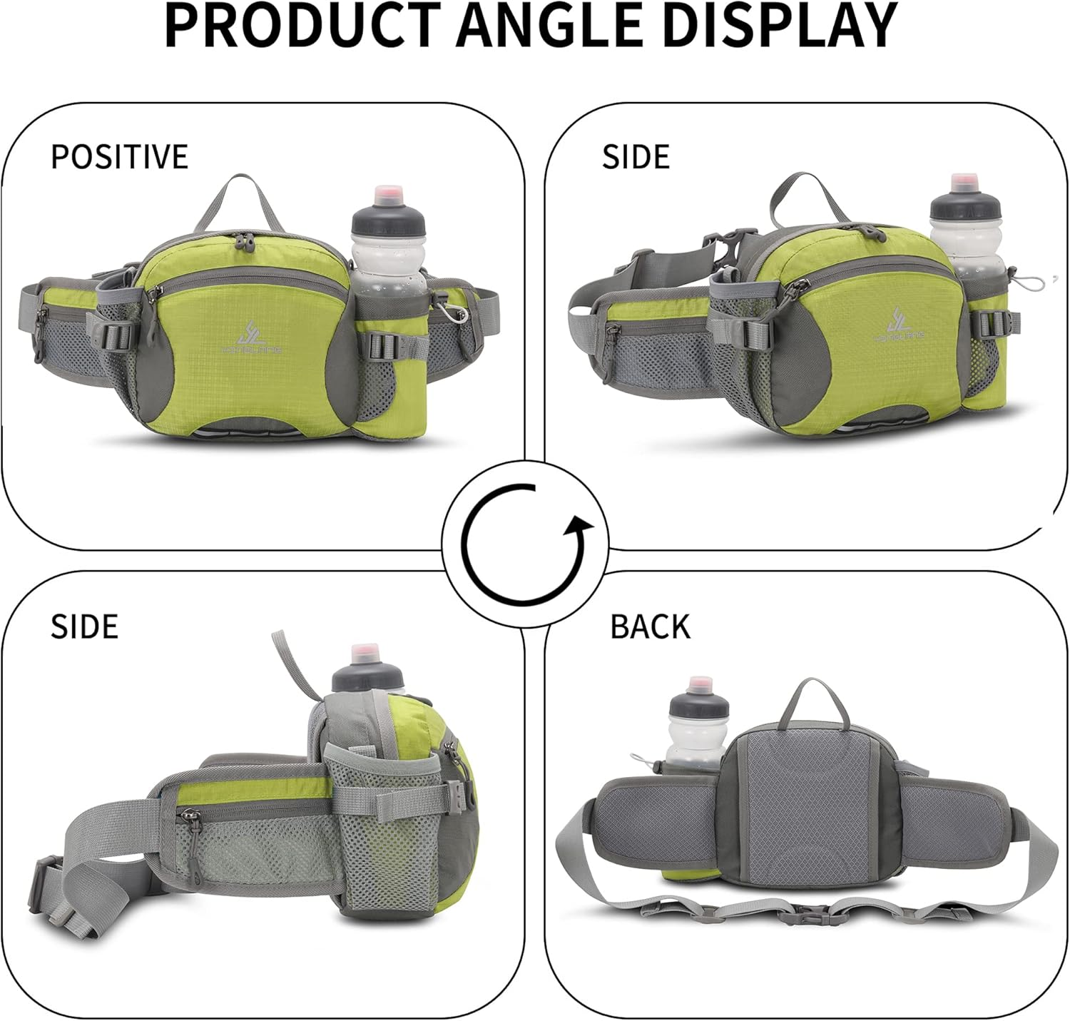 Water Resistant Bum Bag with Water Bottle Holder and Multi-Pockets, Large Capacity Waist Fanny Pack Bumbag for Dog Walking Hiking Travel Sports Women Men, Green, L - Blue image number 4