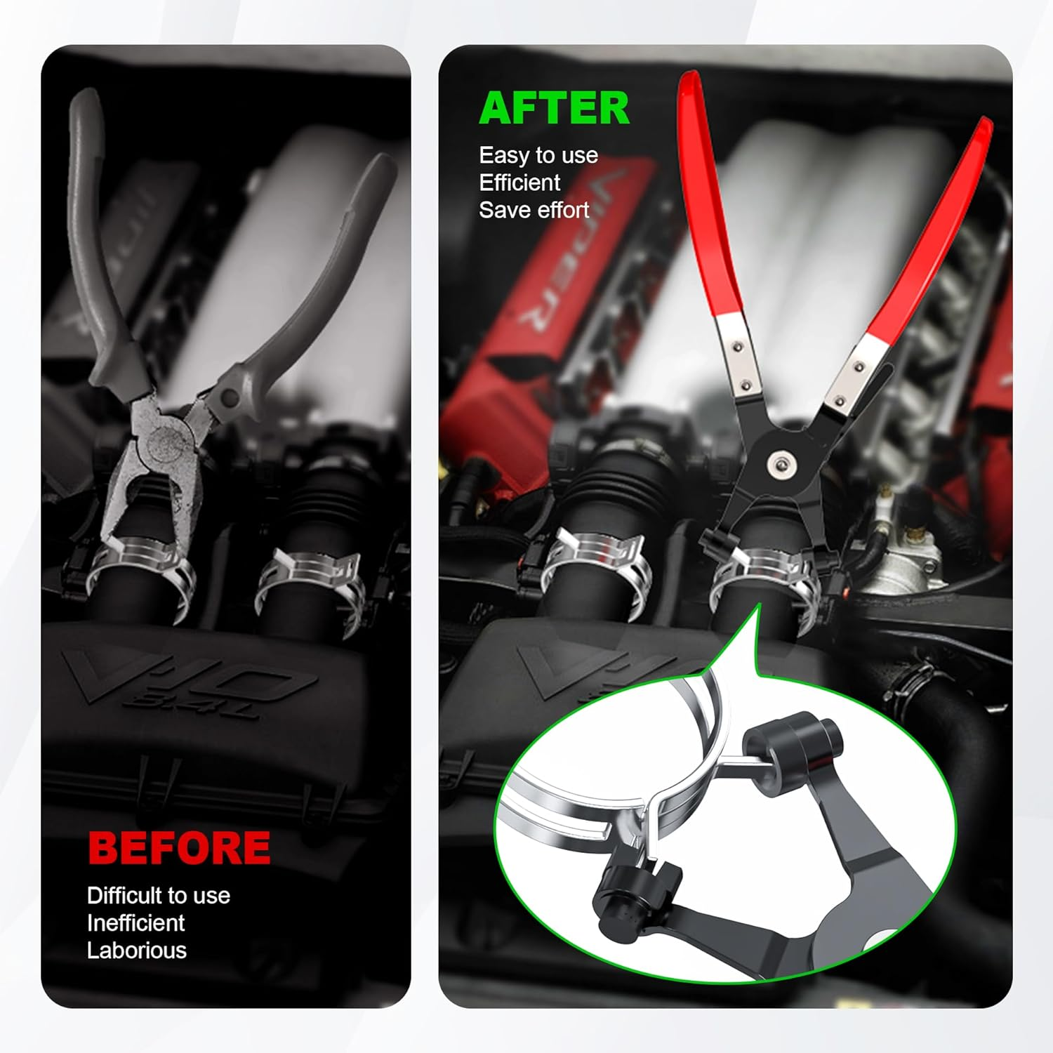 Hose Clamp Pliers | Heavy-Duty Automotive Repairing Tool | Repair Tool Swivel with Flat Band for Removal and Installation of Ring-Type or Flat-Band Hose Clamps image number 2