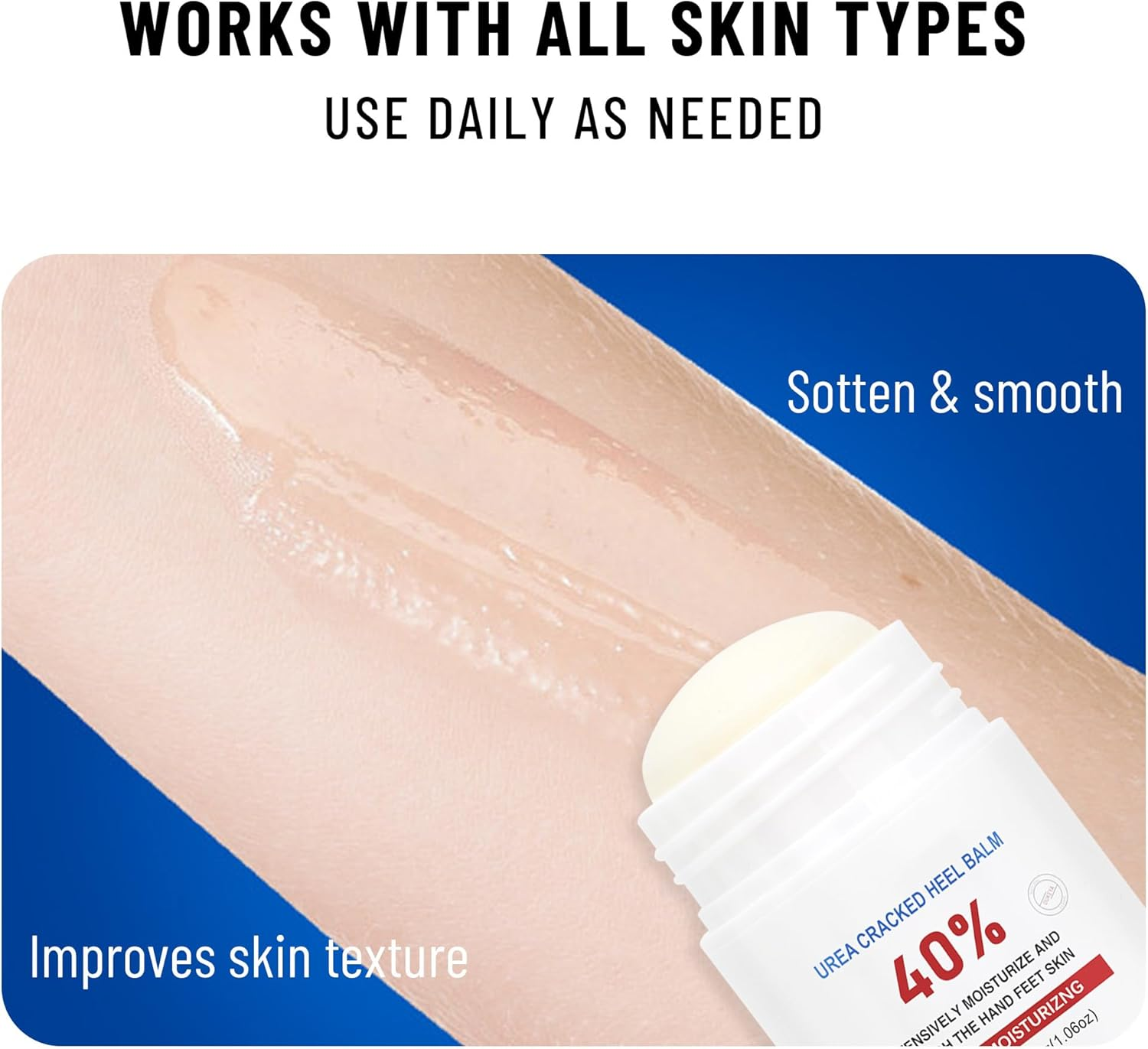 Urea Cream Stick 40% - Intensive Moisturizing Foot Cream for Dry, Cracked, Rough Skin on Heels & Feet, 1.06 Oz image number 5