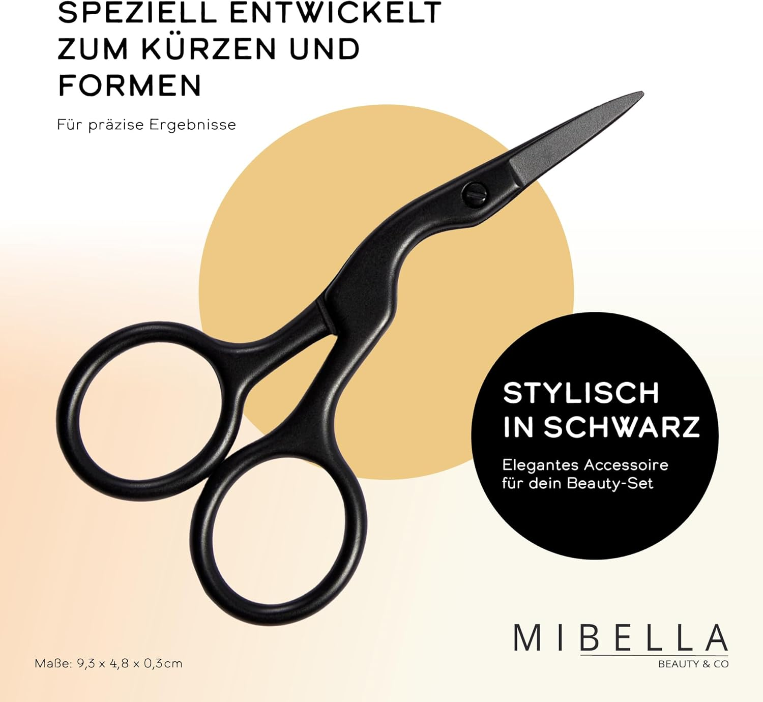 MIBELLA BEAUTY & CO Eyebrow Scissors and Beard Scissors with Small Short Edge and Perfect Angle for Highest Precision - Moustache Scissors for Trimming and Shaping - Black image number 2