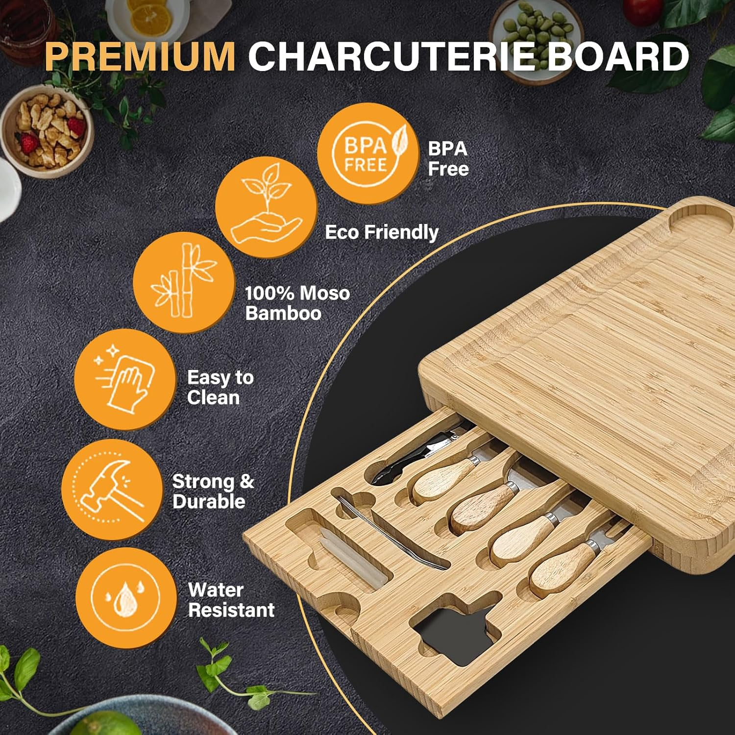 Rule Lie Cheese Board - House Warming Gifts for New Home, Unique Bamboo Charcuterie Boards Set with Knife Set & Accessories, Wedding & Birthday Present for Women, Serving Platter Tray for Wife Her Mum image number 5