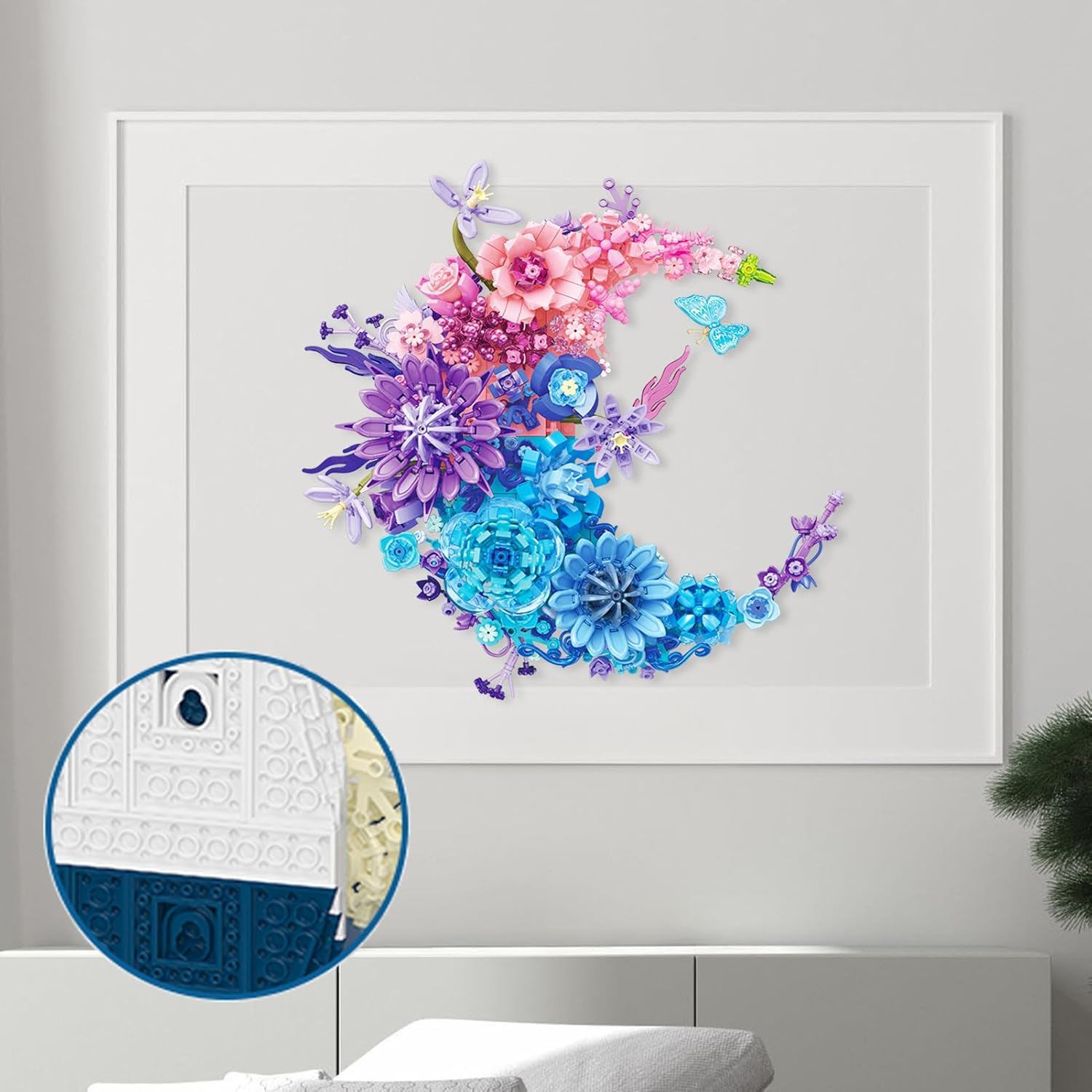 Pink Moon Flower Botanical Building Blocks, Artificial Bouquet Set, Home Office Wall Decor, Birthday Valentine'S Day Gifts for Woman Girls Ages 8+(977PCS) - Blue image number 6