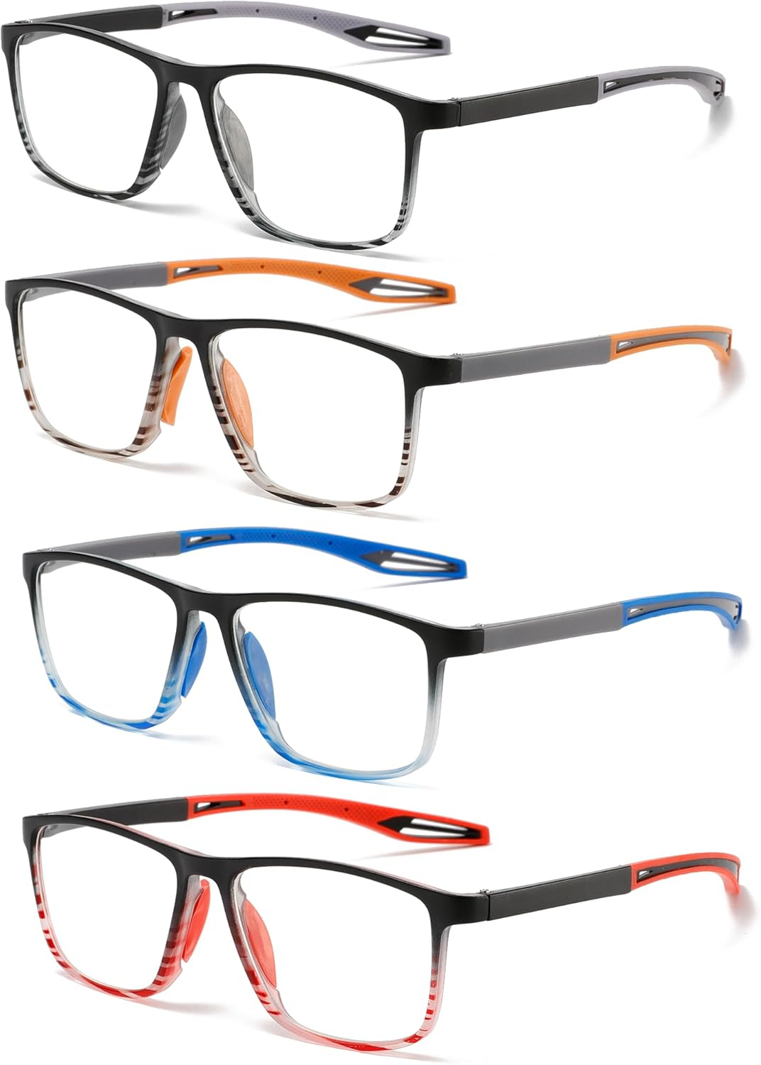 2 Pairs Mens Sports Style Reading Glasses Comfortable Flexible Blue Light Blocking Glasses