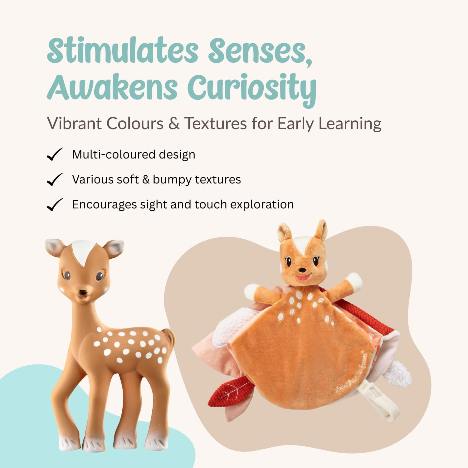 Fanfan the Fawn Baby Teether and Comforter Set, Comforter for Kids That Matches Any Bedroom Decor, Teething Toy Made from 100% Natural Rubber, Soft and Lightweight