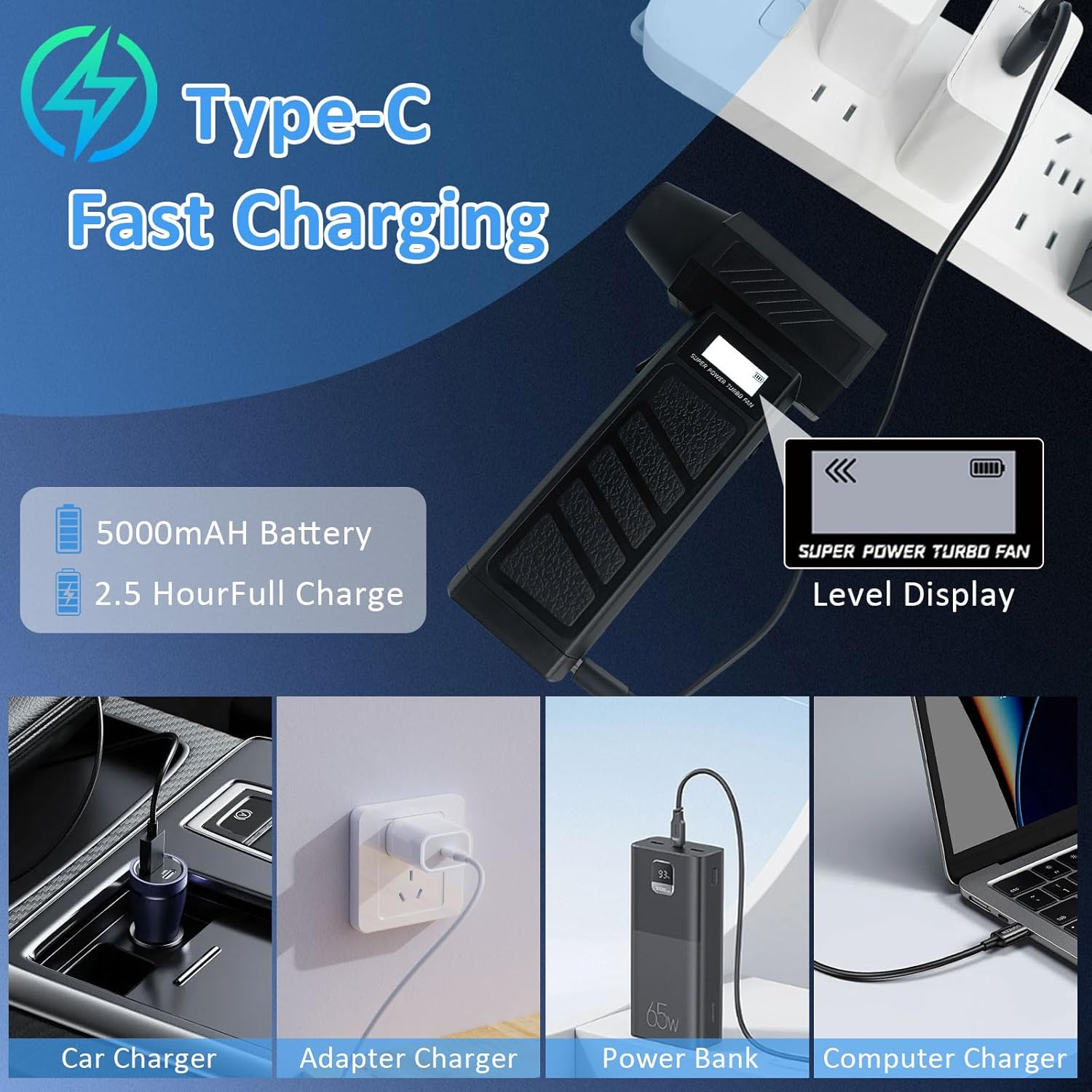 YLSD Electric Air Duster, 130000RPM Mini Turbo Jet Blower with Display Screen & LED Light, 4 Gear Adjustable Compressed Air Blower, Powerful Dusters for PC, Car, Home & Outdoor Cleaning image number 6