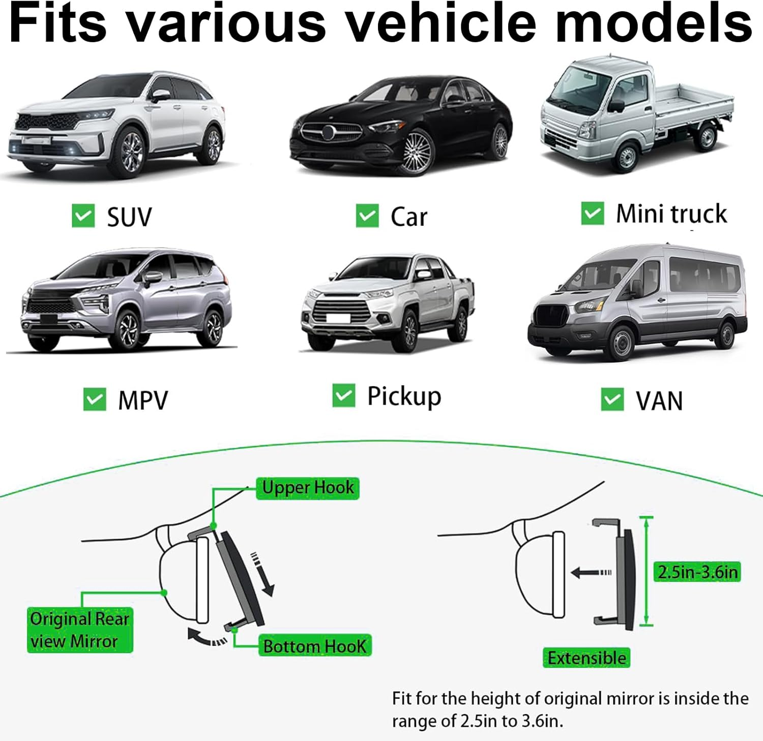Velmoriah 12 Inch Panoramic Rear View Mirror &ndash; Convex Clip-On Wide Angle HD Mirror for Cars, Suvs & Trucks, Reduce Blind Spots, Universal Interior Fit, Anti-Glare, Clear Vision for Safer Driving image number 4