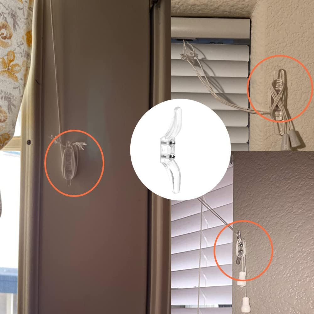 8Pcs Clear Cord Cleat for Child Safety and 16Pcs Screws for Drapery/Blinds Plastic Safety Rope Cleats Transparent Pull Cord Winders image number 2