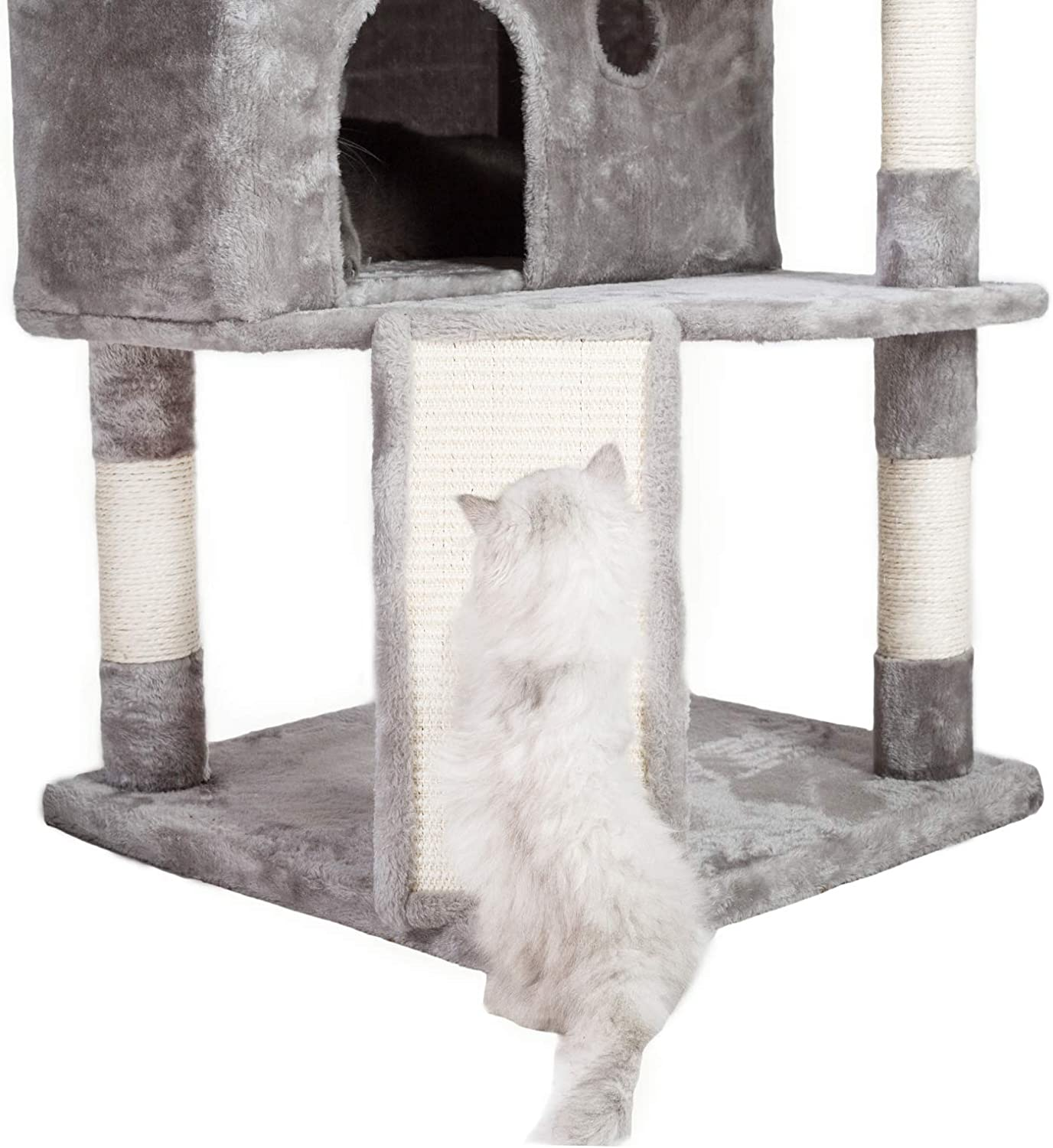 Hey-Brother XL Cat Tree, 186 Cm Cat Tower with 3 Caves, 3 Cozy Perches, Scratching Posts, Board, Activity Center Stable for Kitten/Big Cat, Light Gray MPJ032W image number 3