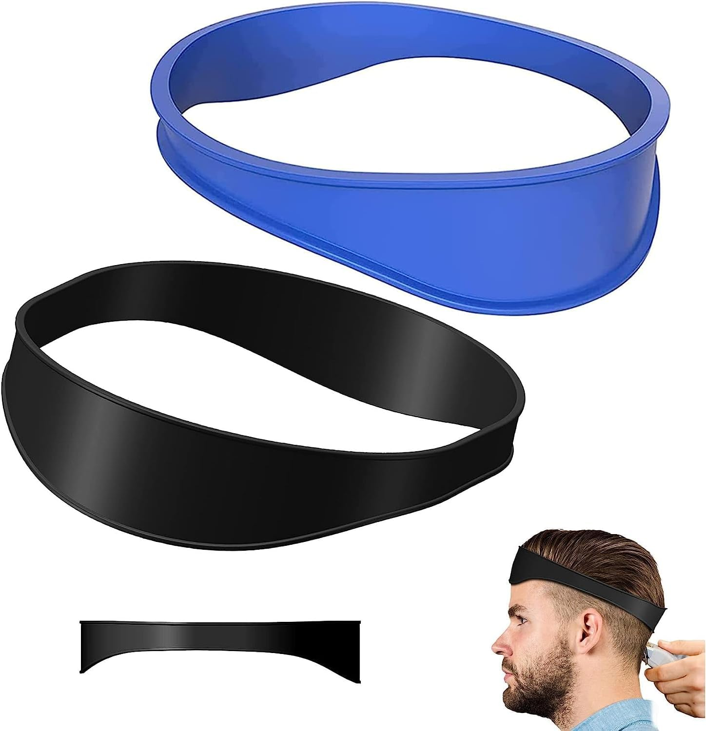 2PC Neckline Shaving Template and Hair Trimming Guide, High-Grade Curved Durable Silicone Haircut Band for DIY Home Haircuts Fade and Taper Guide for Clippers, Black and Blue image number 3