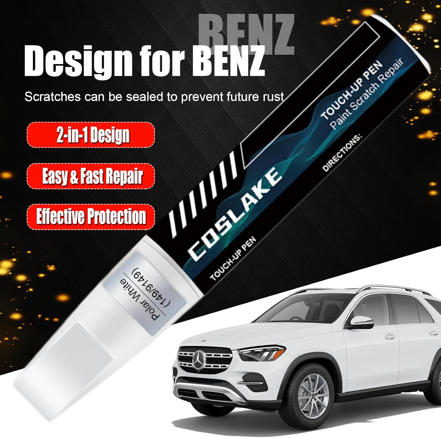 Car Touch up Paint(Obsidian Black Metallic(197/9197)) for Mercedes-Benz, Car Paint Scratch Repair Kit, Quick & Easy Solution to Repair, 2 in 1 Scratch Remover Pen with Color-Matched image number 4