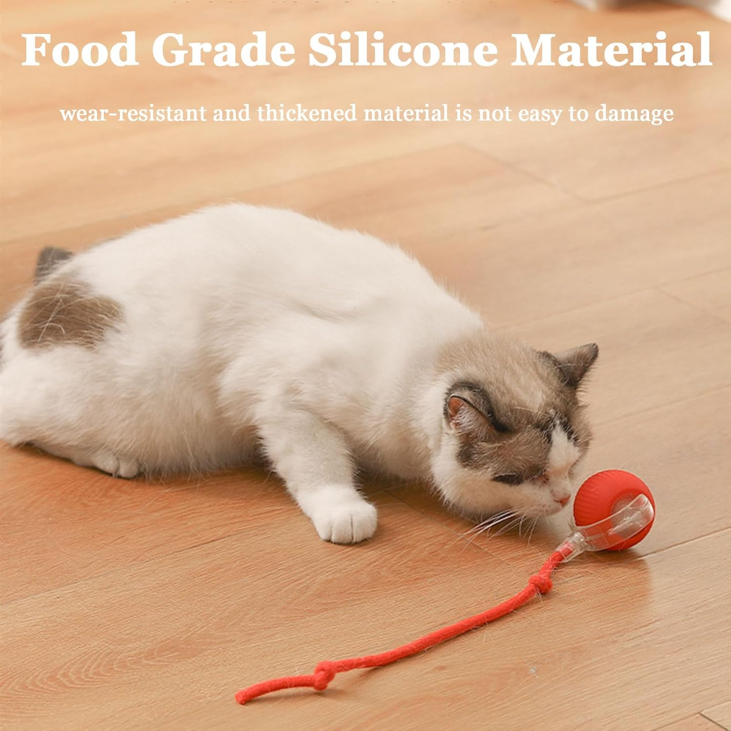 Tiny Fetch Cat Toys, Smart Interactive Toys for Cats, Automatic Rolling Cat Toy Ball, Cat Toys for Indoor Cats, Obstacle Avoidance ＆ Quiet Long Tail Cat Toy for Bored Kitty, Adult Cats (Red) - Red image number 6