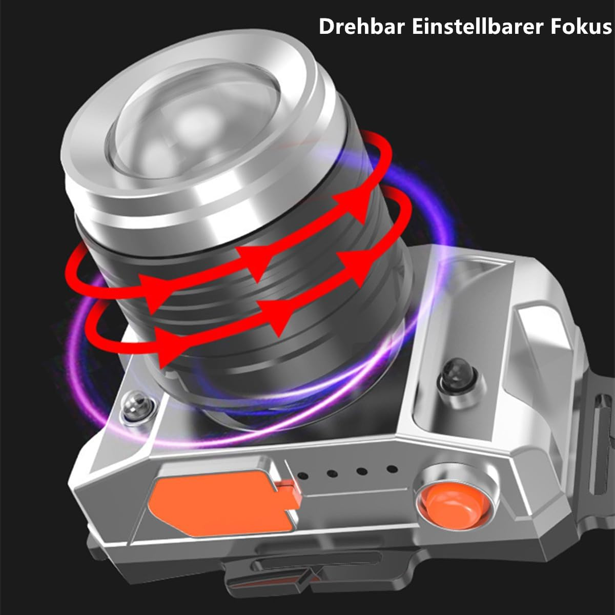 Hangdong Rechargeable LED Headlamp, Adjustable Focus Head Torch, 1200 Mah, Removable, 4 Light Modes, Lightweight Sensor Headlamp, Torch for Hiking, Camping, Running (1) image number 4