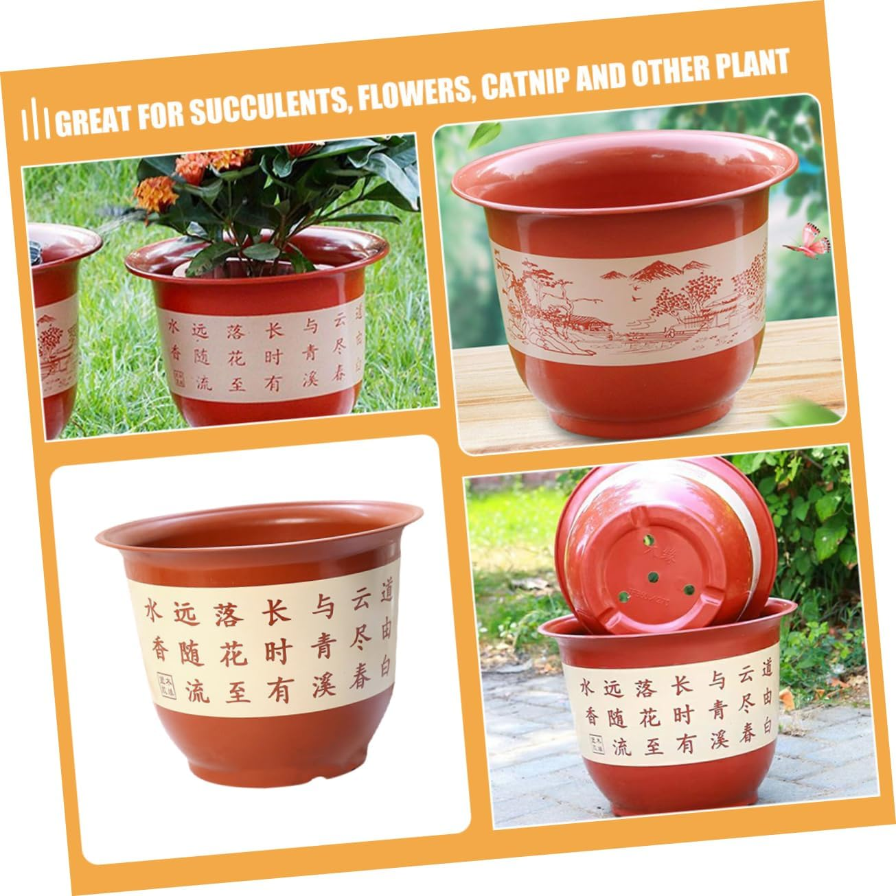 Yardenfun 6Pcs Vintage Landscape Planter Pot Multi-Functional Gardening Container for Use Drainage for Flower Seedlings image number 4