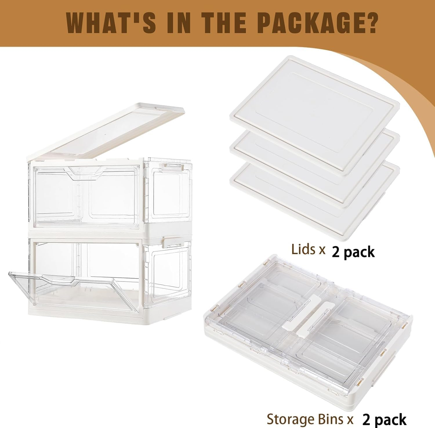 Stackable Plastic Storage Bins with Lids, Foldable Closet Organizers and Storage, 2 Drawer Storage Organizer，Clear Stackable Containers for Wardrobe,Bedroom,Office,Dorm (2 Tier-2Lids)