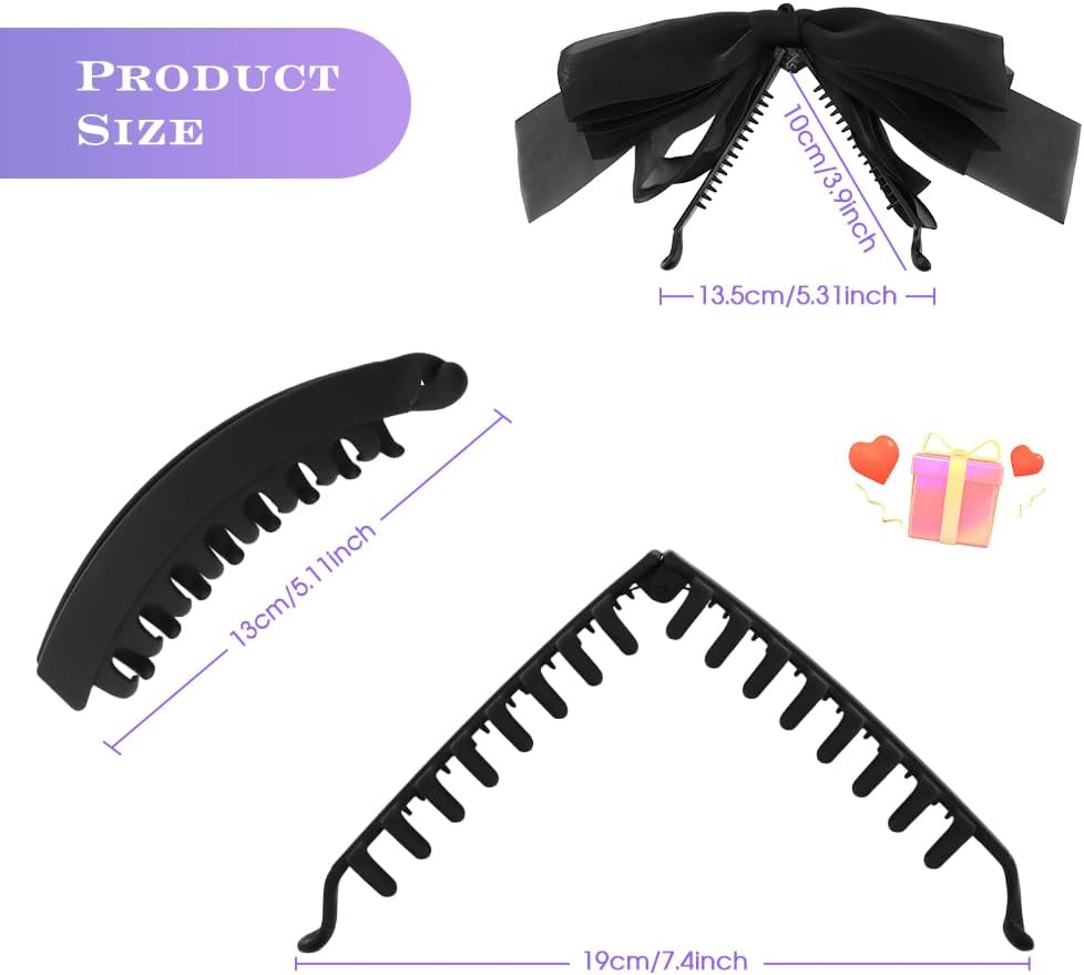 6 Piece Banana Clip Set for Women: 2 Bows Banana Clips & 4 Large Banana Hair Clips, Suitable for Thick and Fine Hair, Quick Ponytail Styling Tool for Girls and Women image number 2