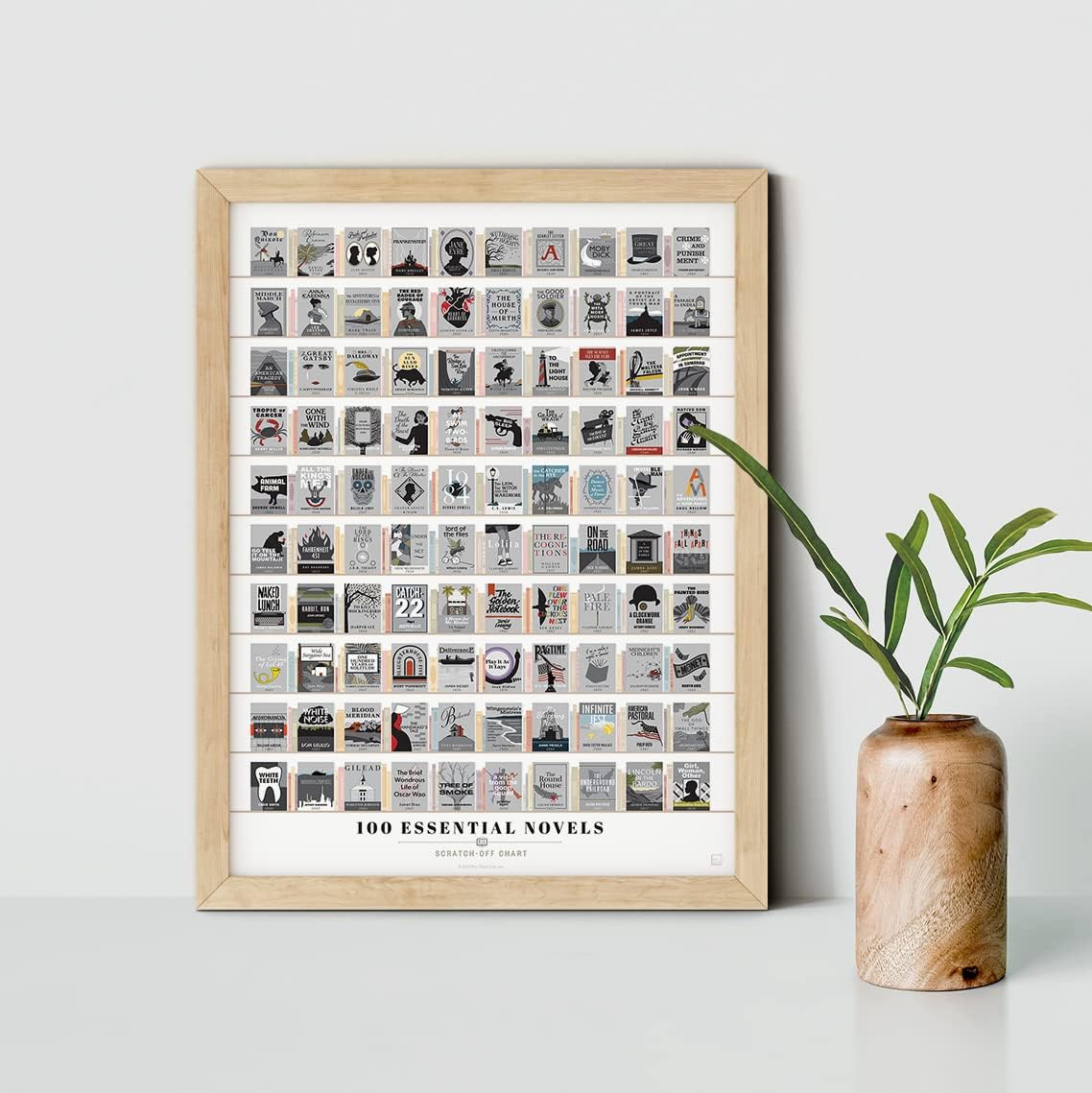 Pop Chart | 100 Essential Novels Scratch-Off Poster | 12" X 16" Scratch-Off Art Print | a Bucket List of the Top 100 Fiction Books | Literary Wall Decor for Home or Classroom | 100% Made in the USA image number 1