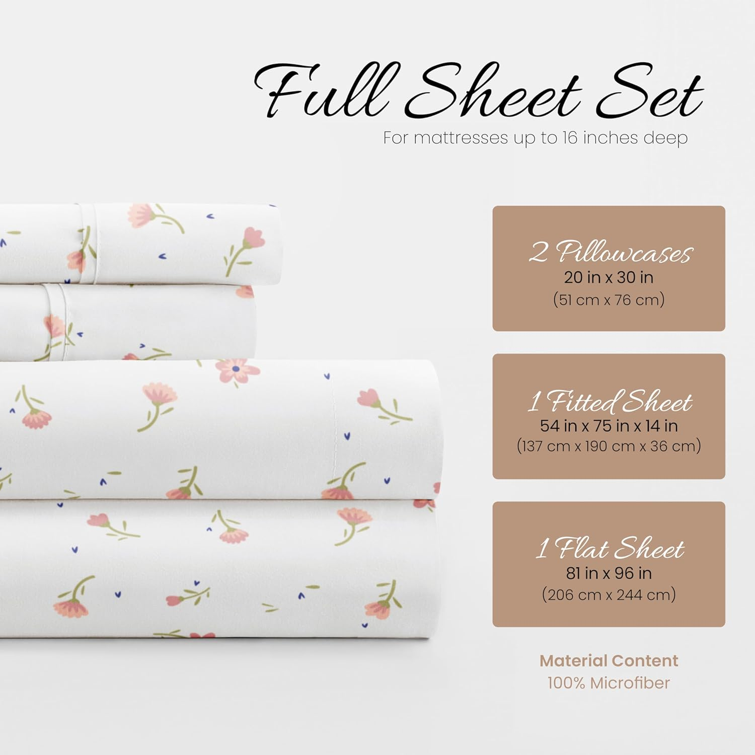 Hotel Collection Ieh-4 Piece-Sfl-Ck-Pi Home Collection Floral 4 Sheet Set, Pink, Double image number 4