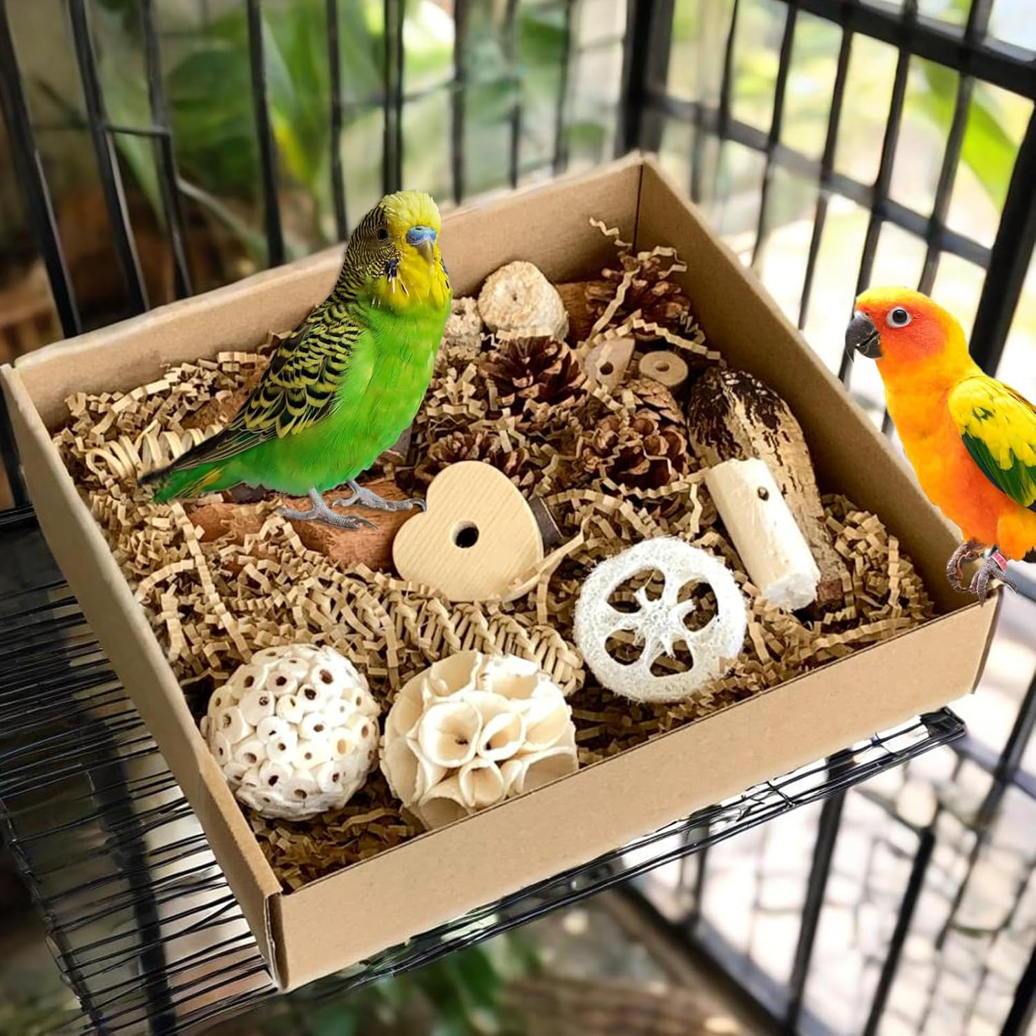 Bird Foraging Shredding Toys Box, Birds Natural Interactive Chew and Forage Toy for Parakeets, Parrot, Cockatiels, Conures, Lovebirds image number 6