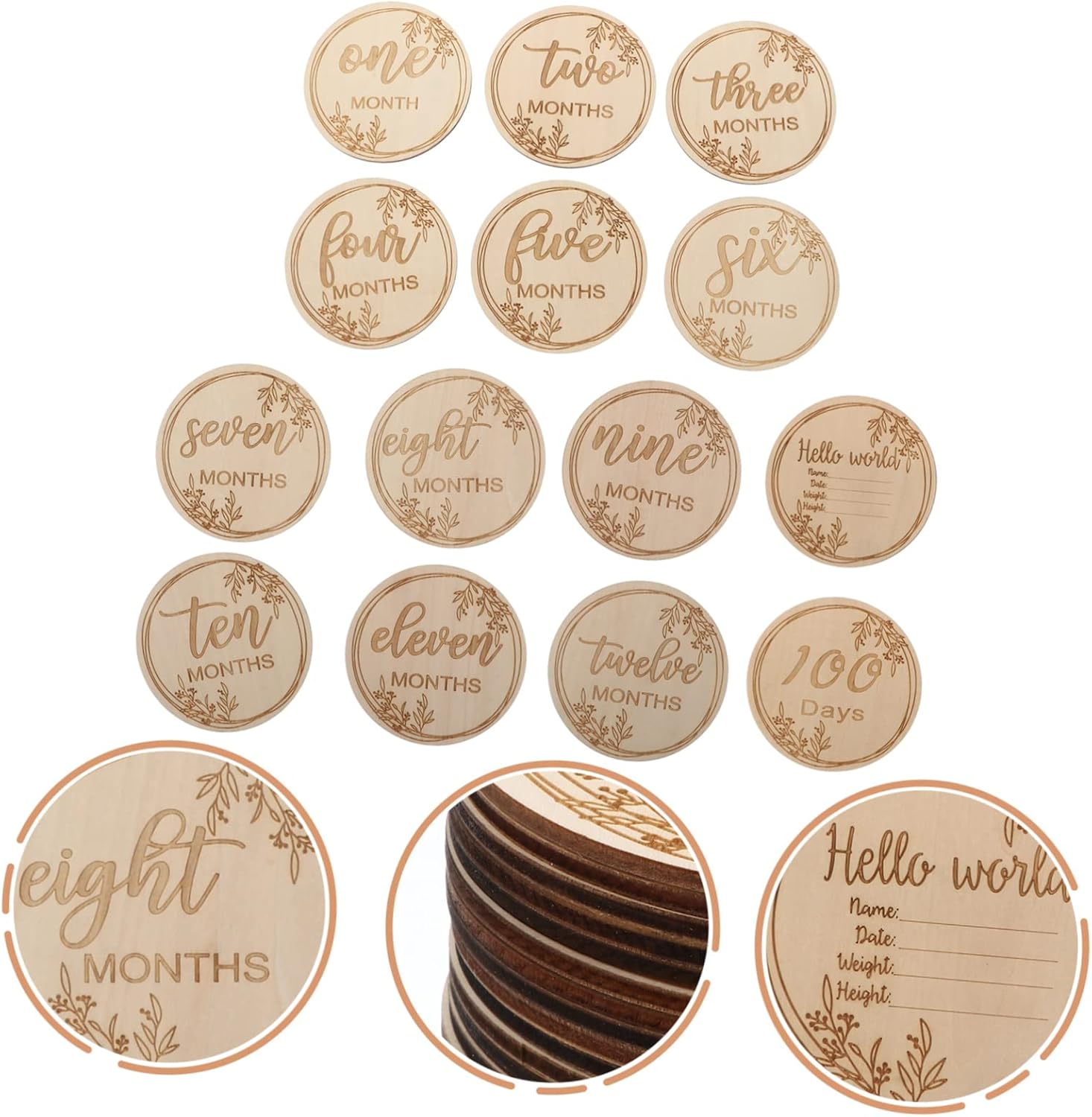 Milisten 1 Set Milestone Cards Wooden Growth Cards for Newborn Photography Creative Birth Announcement Props Chic Design for Unique Growth Album Safe and Reusable image number 3