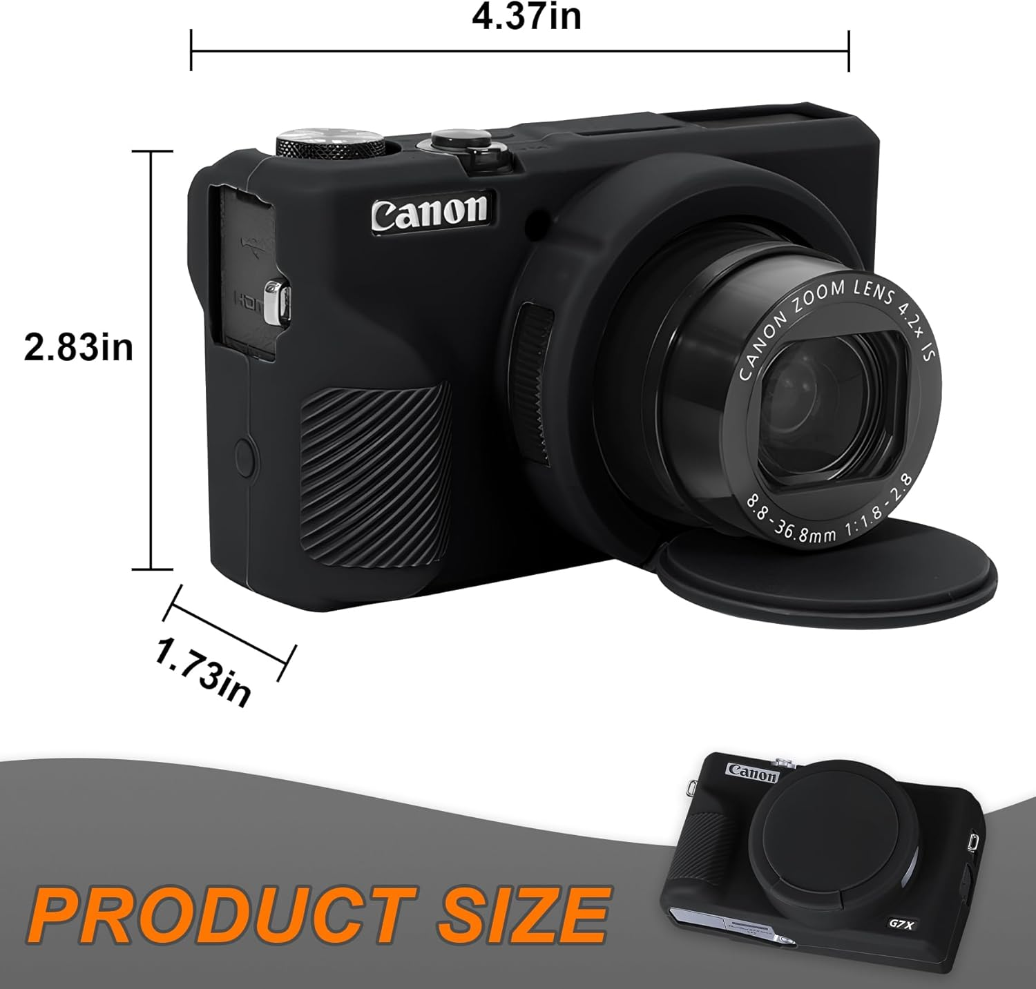 RAIALL Silicone Case for Canon Powershot G7X Mark III Digital Camera, Soft Camera Case Cover with Removable Lens Silicone Cover Rubber for Canon Powershot G7 X III, Black image number 3