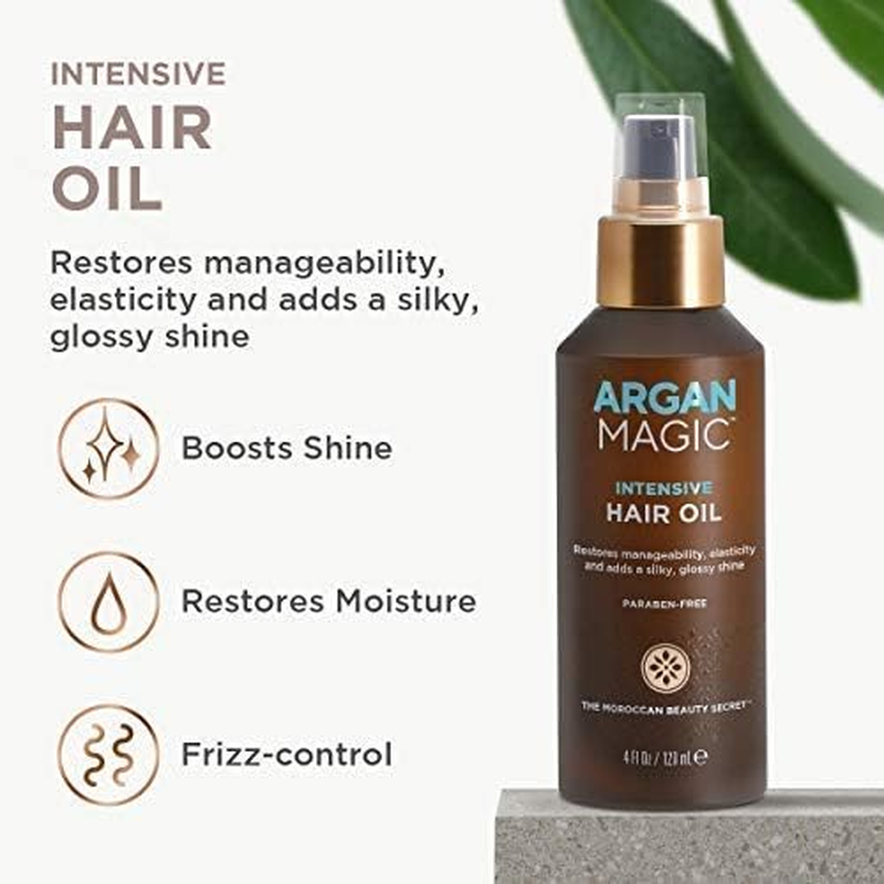 Argan Magic Intensive Hair Oil | Restores Manageability and Elasticity - Adds Shine and Gloss | Controls Frizz | Made in USA, Paraben Free, Cruelty Free (4 Oz / 2 Pack)