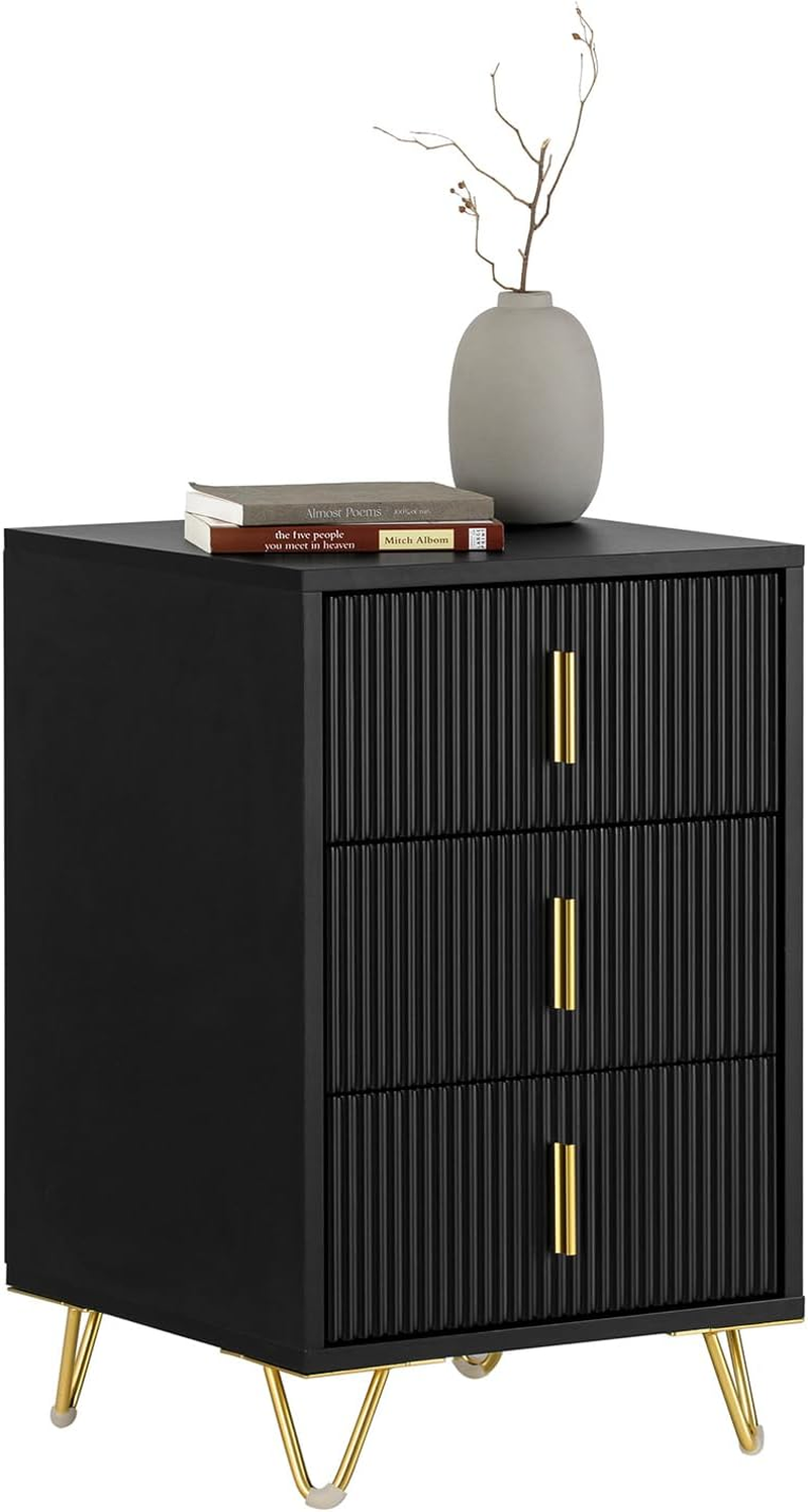 Sobuy Black Nightstand Bedside Coffee Table with 3 Drawers FBT115-L-SCH