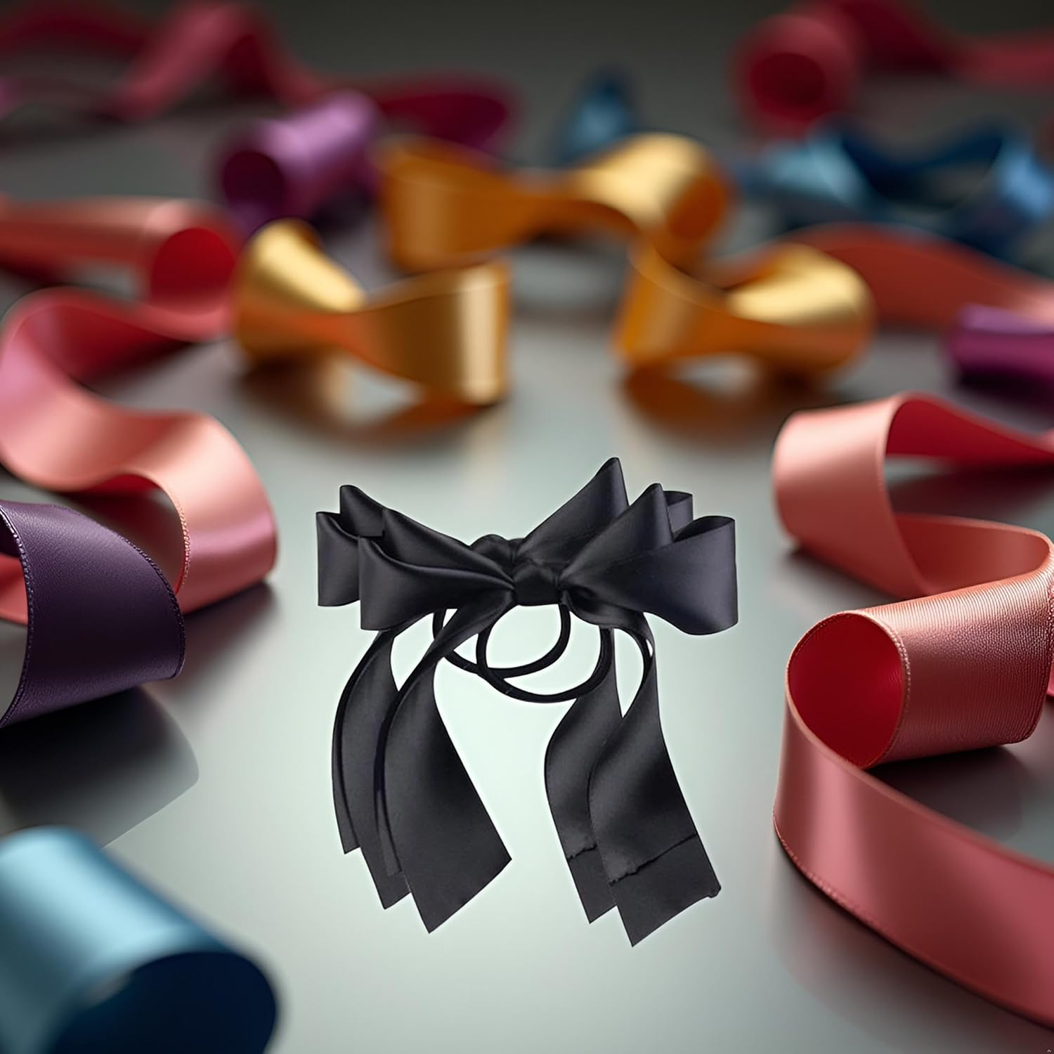 2 X Black Ribbon Rope Bowknot Hair Ties, Elastic Hair Band Girl Hair Accessories Ponytail Holders Hair Styling Accessories image number 6