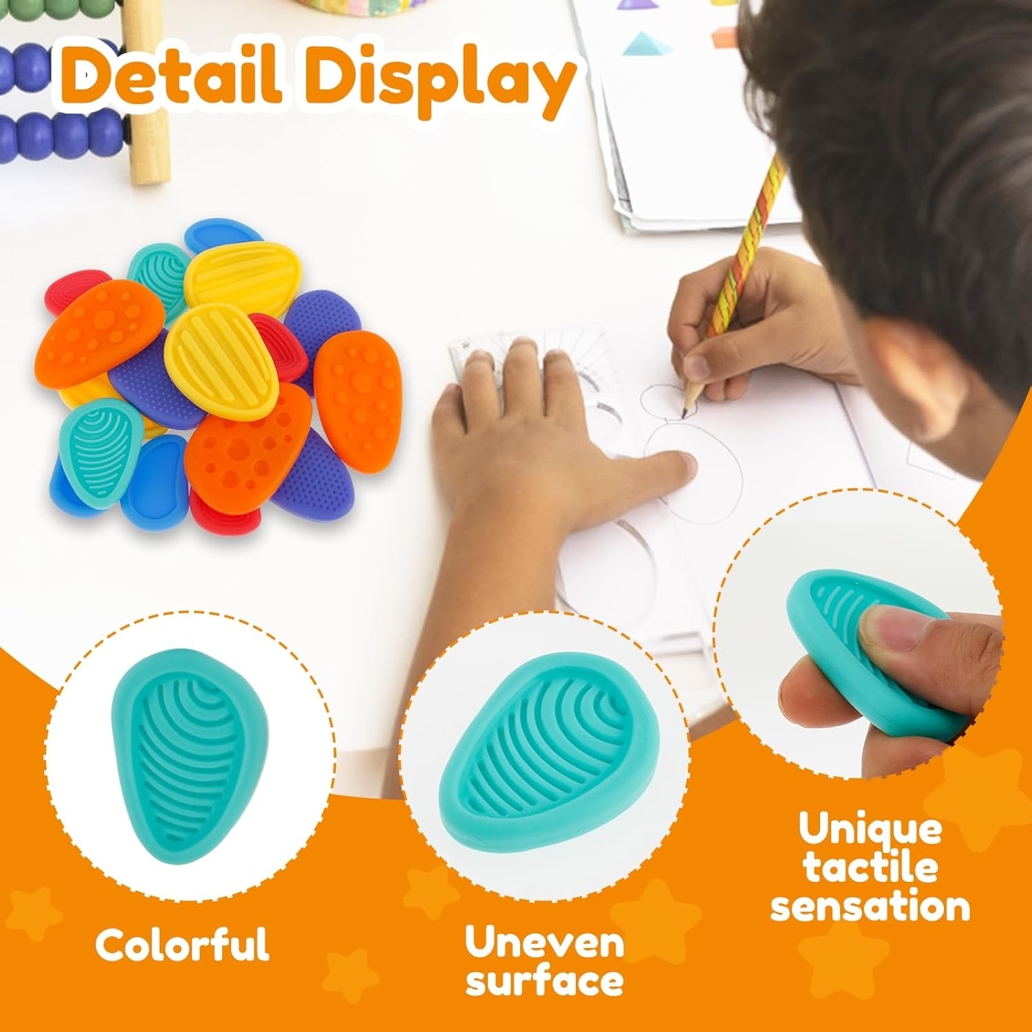 6/18Pcs Silicone Stone Toy,Anxiety Relief Stones,Kid Sensory Stones,Textured Worry Stones,Bright Color Sensory Stones for Students Anxiety Relief (18 PCS) image number 2