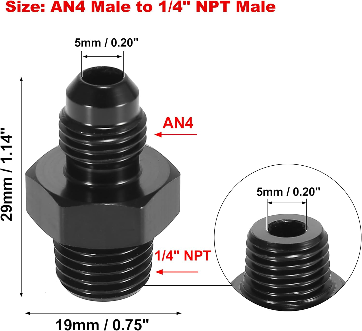 X AUTOHAUX 2Pcs AN4 Male to 1/4" NPT Male Union Car Flare Reducer Hose Fitting Adapter Universal Aluminum Alloy Fuel Oil Line Pipe Connector Black Anodized image number 2