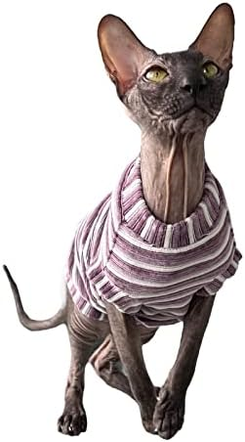 Kotomoda Hairless Cat'S T-Shirt Corduroy Mauve Stripes for Sphynx Cat (Large)