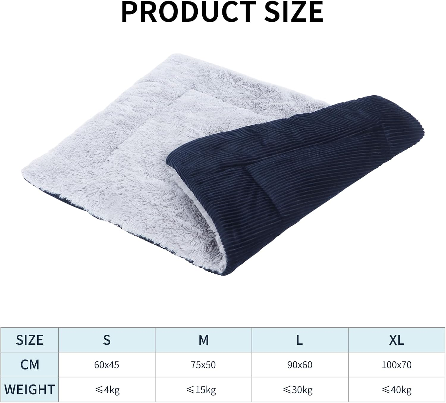 Vejaoo Dog Bed Mat Washable Cat Cushion Soft Premium Plush Dogs Mattress Sofa Dual Purpose Clearance for Small/Medium/Large Dog XZ014 (S(60 * 45CM), Wick Dark Blue) image number 6