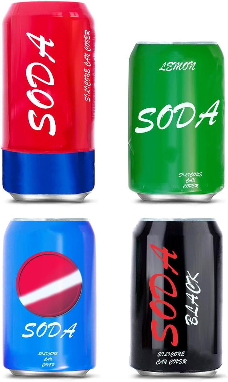 Can Covers That Look like Soda, Silicone Sleeves for Cans, Can Wraps, Fits All 12FL OZ 355Ml (4 Pack, Mixed)