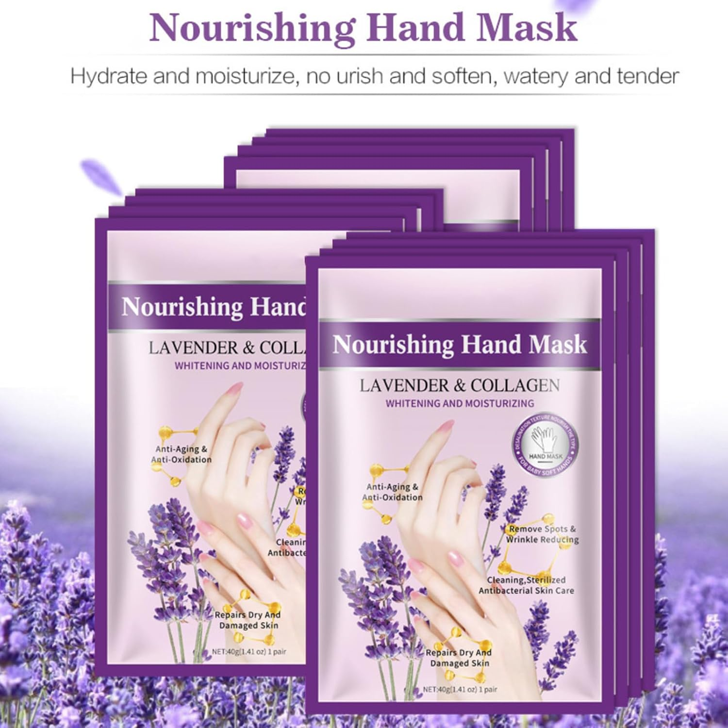 Joyeee Hand Masks for Aging Hands, 5 Pairs Moisturizing Gloves for Exfoliating with Lavender Extracts and Collagen, Suit for Dry Hands, Dry Skin, Hand Moisturizer Hand Care Gift image number 1