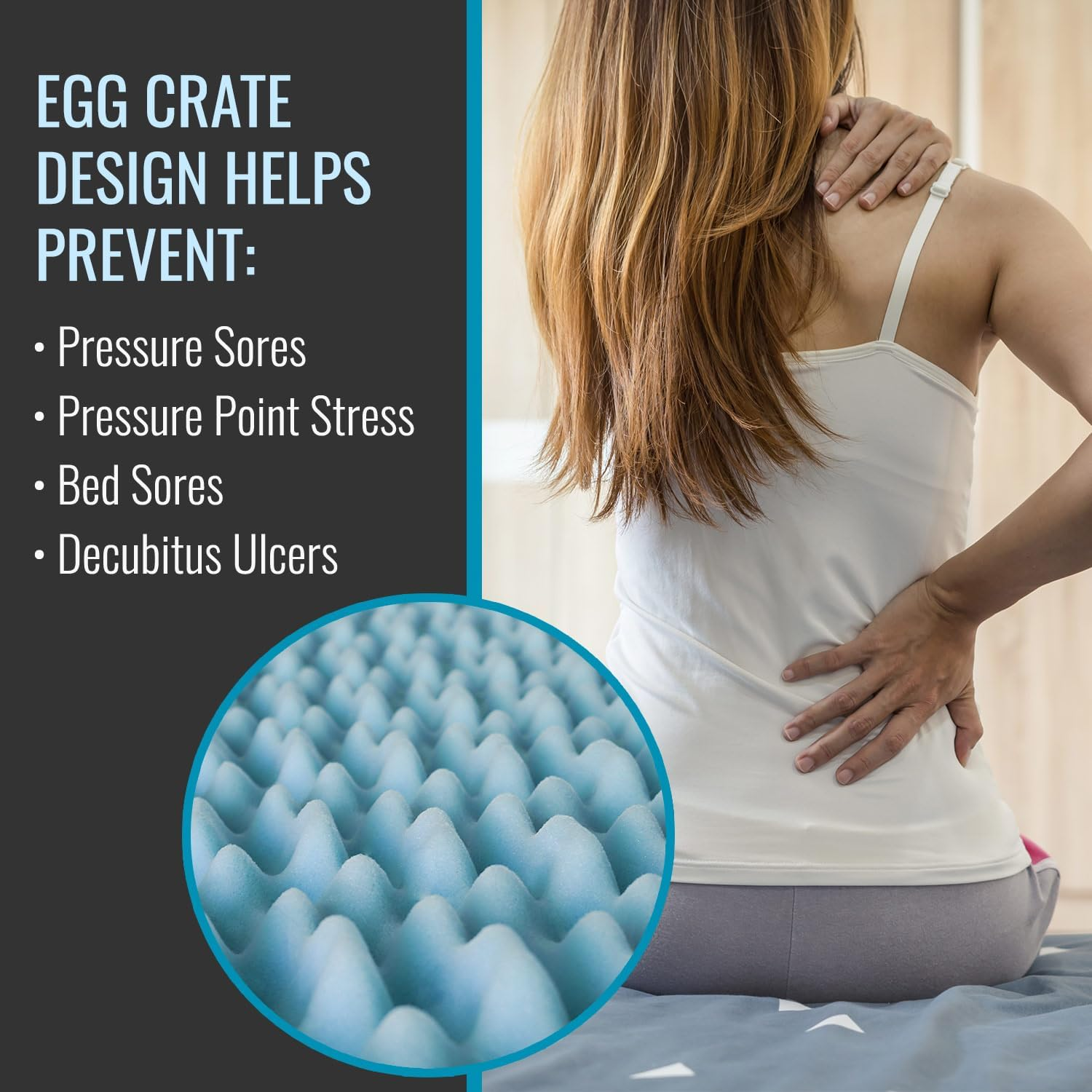 DMI Convoluted Foam Bed Pad Mattress Topper, Made in the USA, Hospital Size 33 X 76 X 4 Inches, Blue