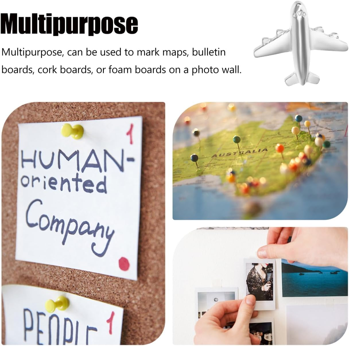 Airplane Thumbtacks 60Pcs Airpane Push Pins Thumb Tacks Decorative Push Pin Paper Photo Memo Document Tack Postcard Drawing Cork Board Bulletin Board Decorative Pushpins image number 5