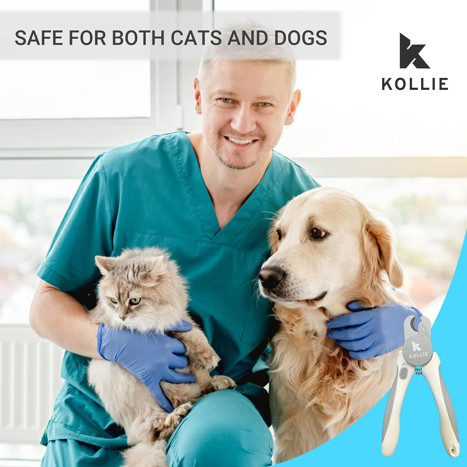 Kollie Dog Nail Clippers with Light &ndash; See the Nail Bloodline for Safer Clipping, Safety Stop, Stainless Steel Blades, for Dogs & Cats - Blue image number 3