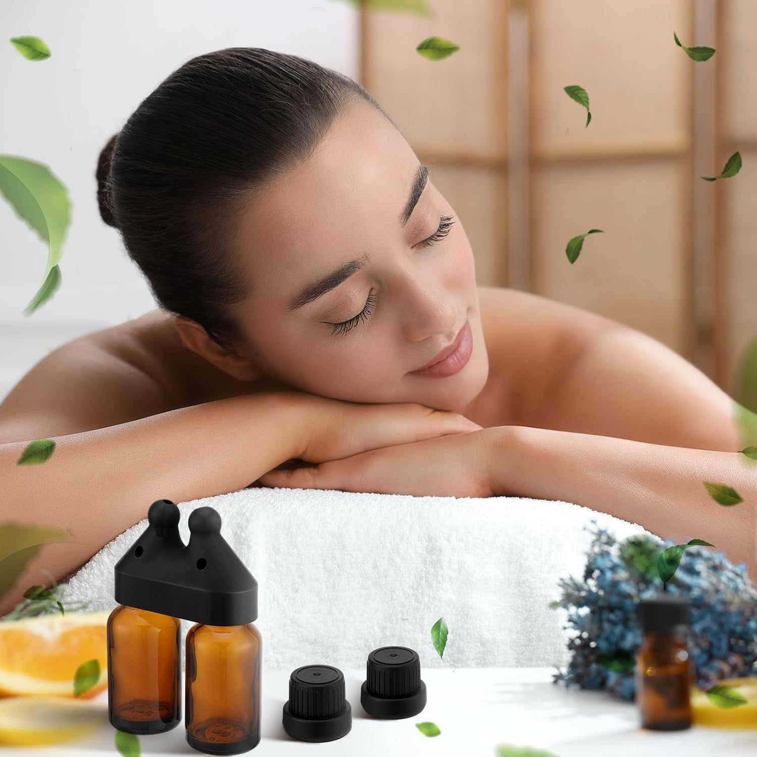 Chunful Essential Oil Inhaler, Double Bottle Leakproof Double Hole Aroma Nasal Inhaler Cap Mini Perfume Dispenser Bottle for Enhances Aromatherapy image number 4