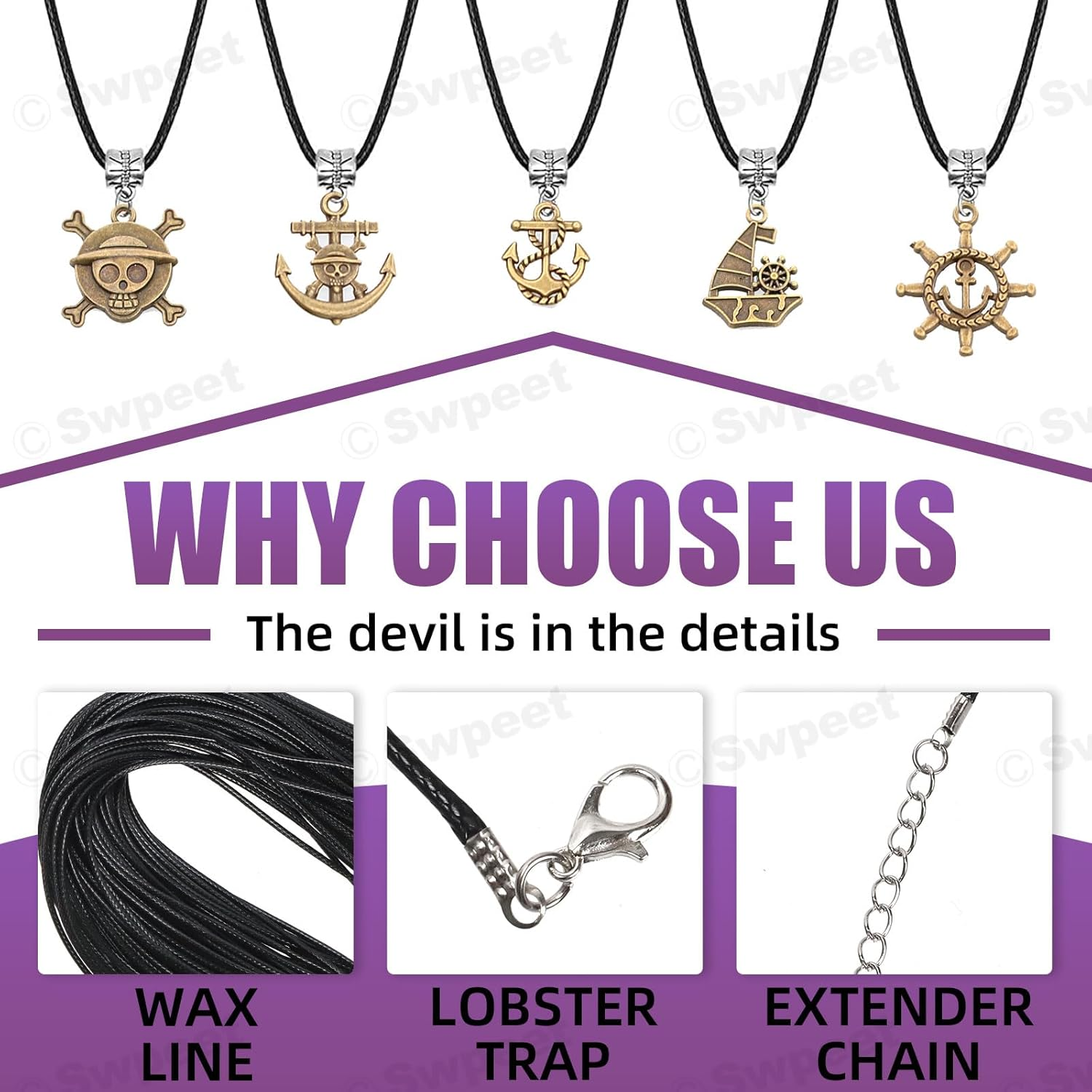 Swpeet 100Pcs 19" 1.5Mm Multicolor Waxed Necklace Cord Bulk with Clasp Necklace Rope String for Necklace Bracelet Jewelry Making Accessories, DIY Bracelet Pendant image number 6