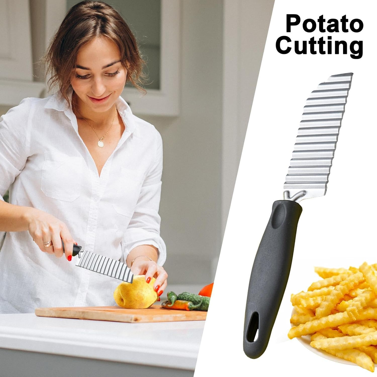 Crinkle Cutter | Kitchen Crinkle-Cut Wave Slicer,Handheld Ergonomic Chopper Tools for Cutting Vegetable Fruit Corn Cucumber Bread Home Cooking image number 3