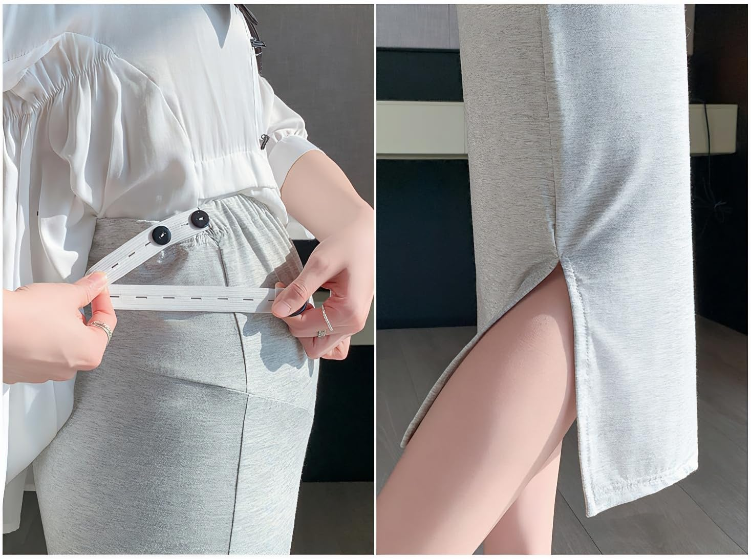 Maternity Midi Skirt &ndash; High Waist over Belly Pencil Skirt with Side Slit for Pregnancy image number 2