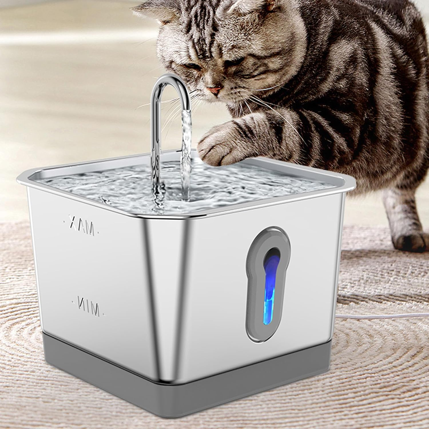 Bewinner Smart Cat Water Fountain Cordless - 3.5L Stainless Steel Automatic Pet Fountain with Activated Carbon & App Alert image number 4
